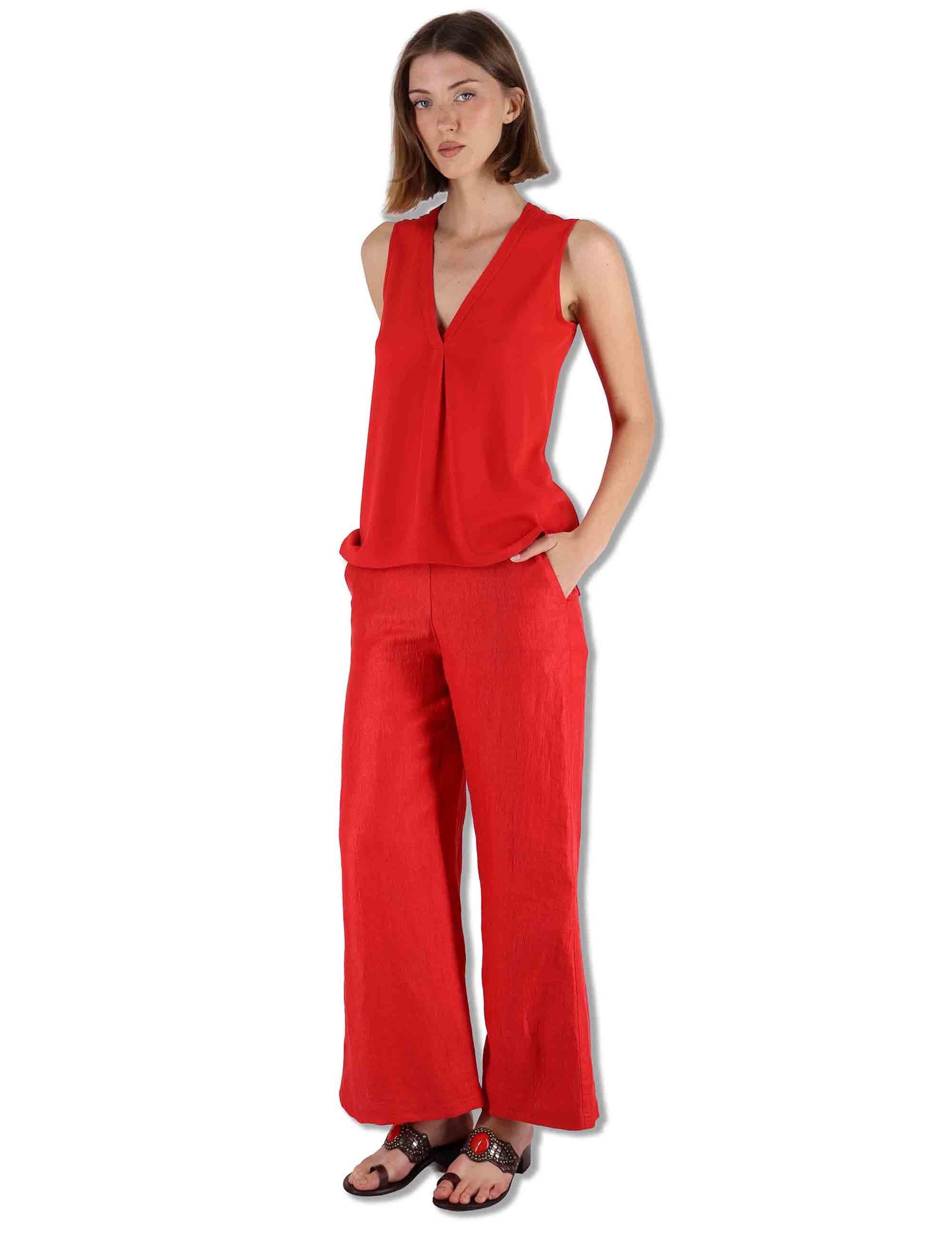 Pantaloni donna Jacquard in lino monocolore corallo con tasche laterali JH805340102 31013 Maliparmi 