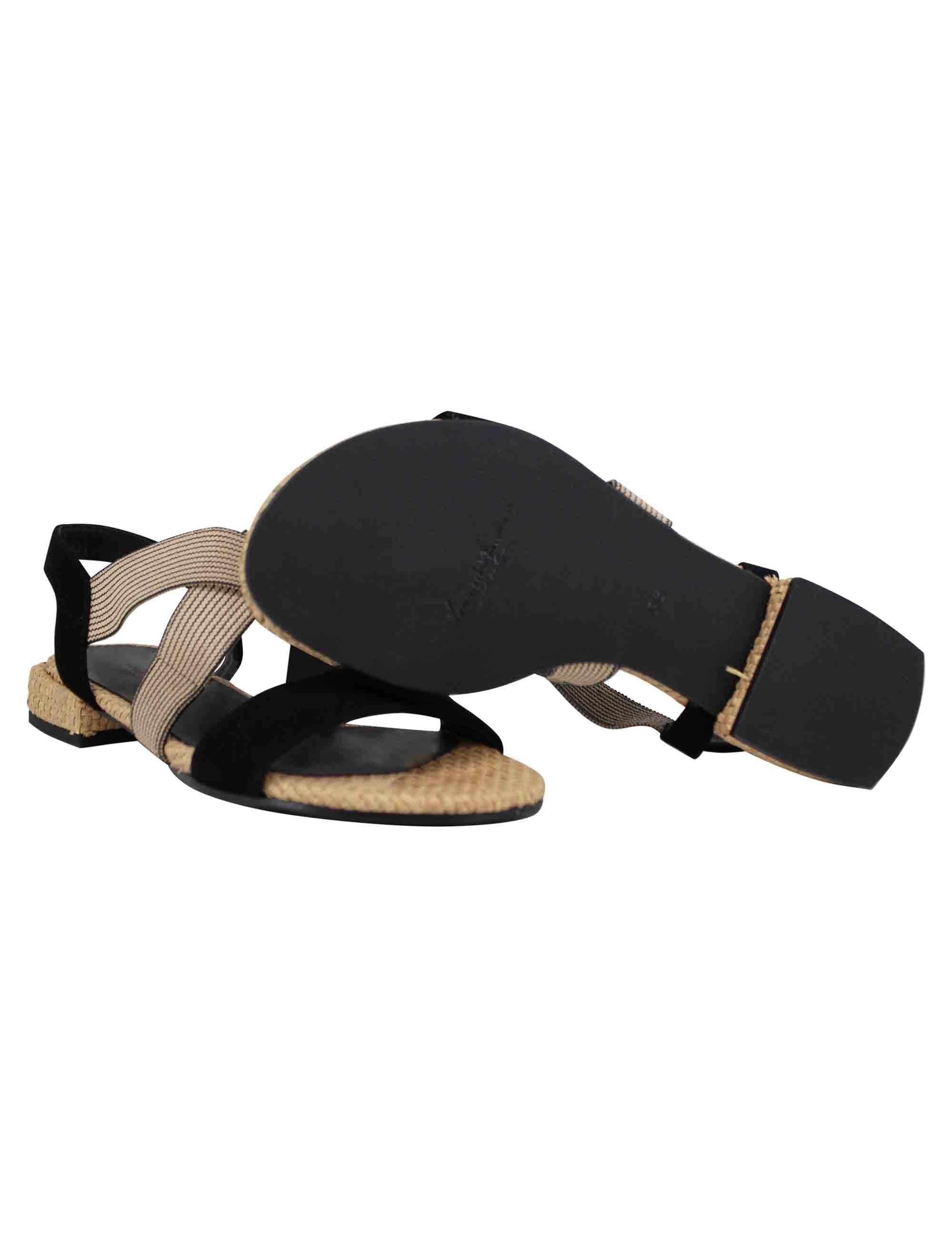 Sandali donna in tessuto beige e camoscio nero con tacco basso AGILE 001 Daniele Ancarani 