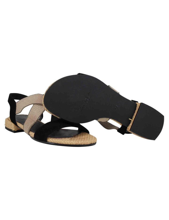 Sandali donna in tessuto beige e camoscio nero con tacco basso AGILE 001 Daniele Ancarani 