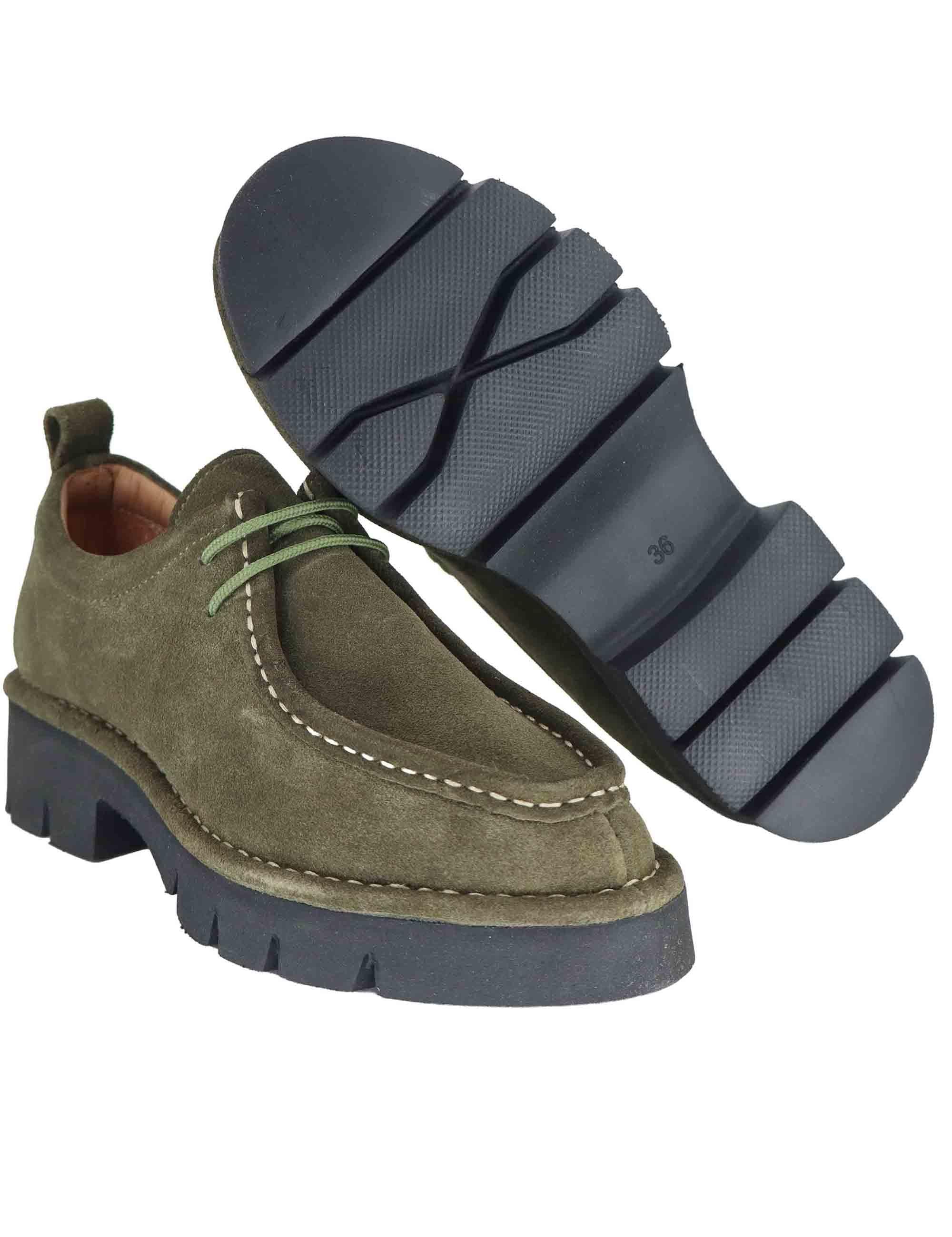 Stringate donna in crosta verde con suola alta in gomma SP45081 038 Spatarella 