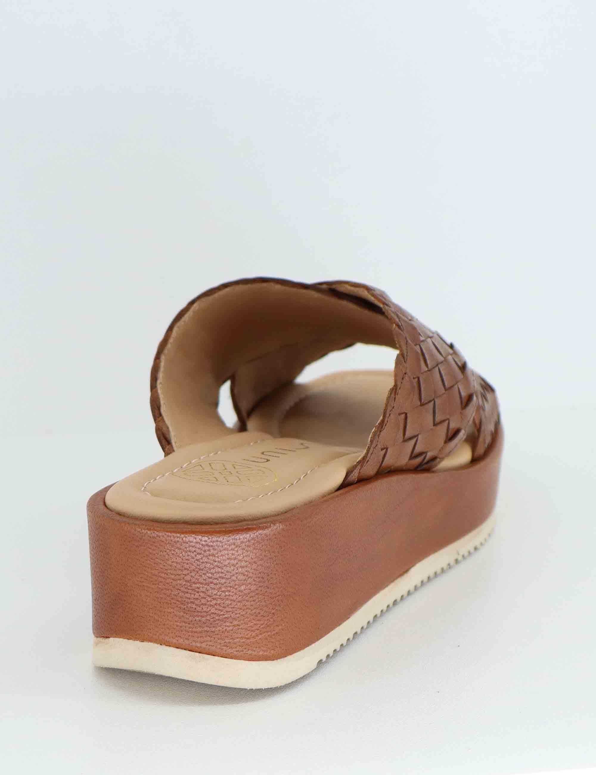 Sandali donna in pelle inteccaito marrone con zeppa bassa KARTAL CRF_CANNELLE Unisa 