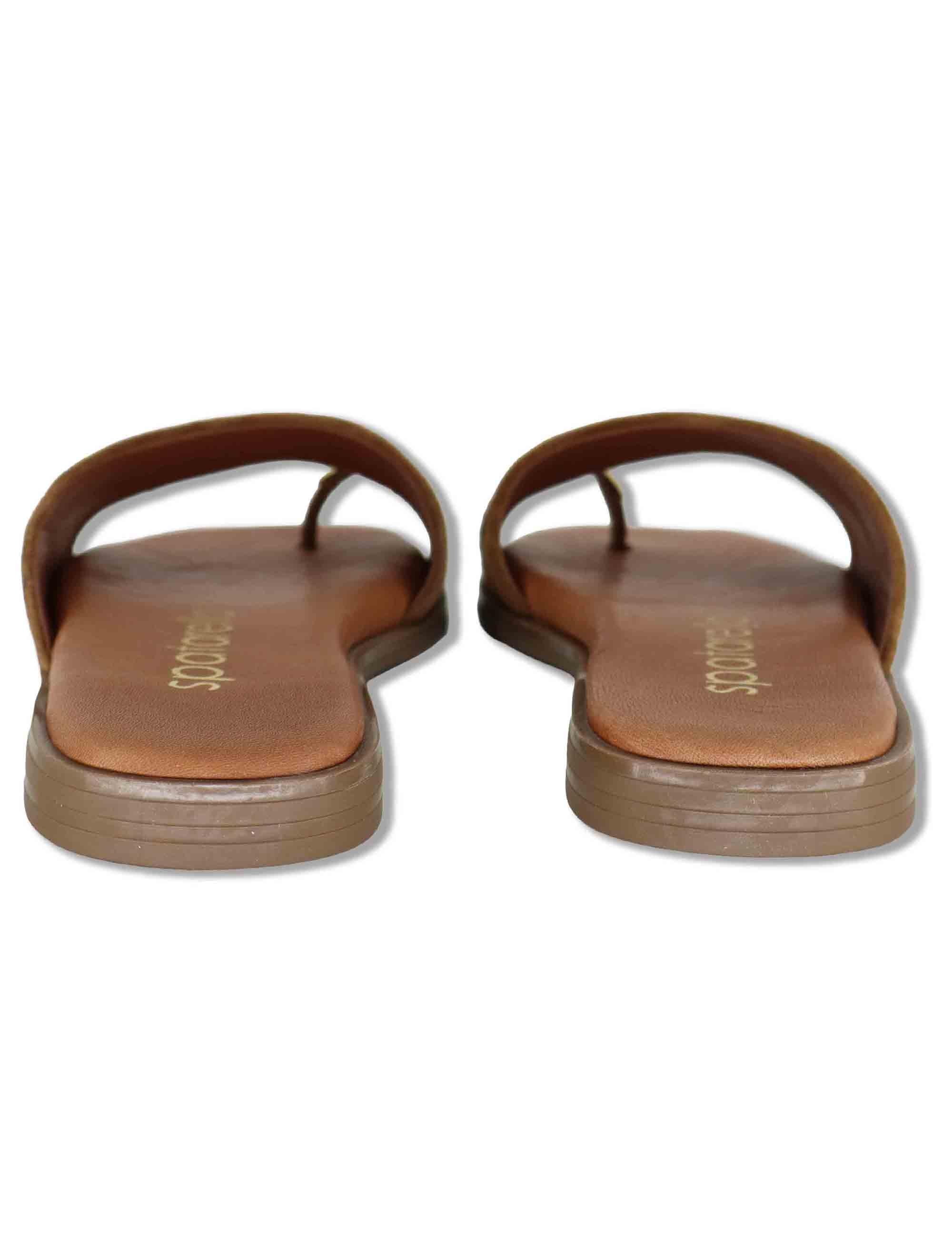 Sandali bassi donna infradito in camoscio cuoio con anello SP262050 014 Spatarella 