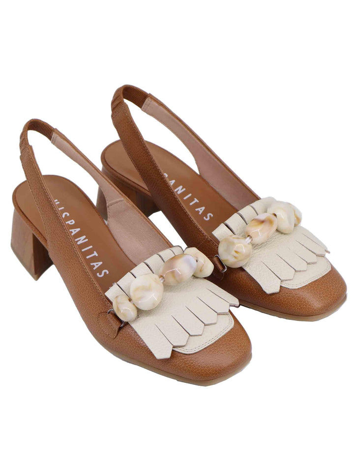 Slingback donna in pelle cuoio con frange HV253945 C001 Hispanitas 