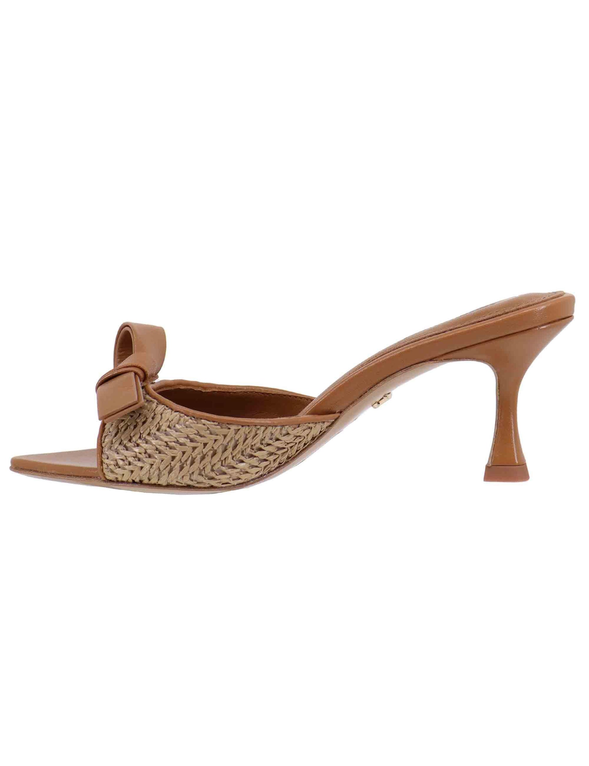 Sandali donna Linda in pelle cuoio e rafia naturale 196Z68BK 014 Lola Cruz 