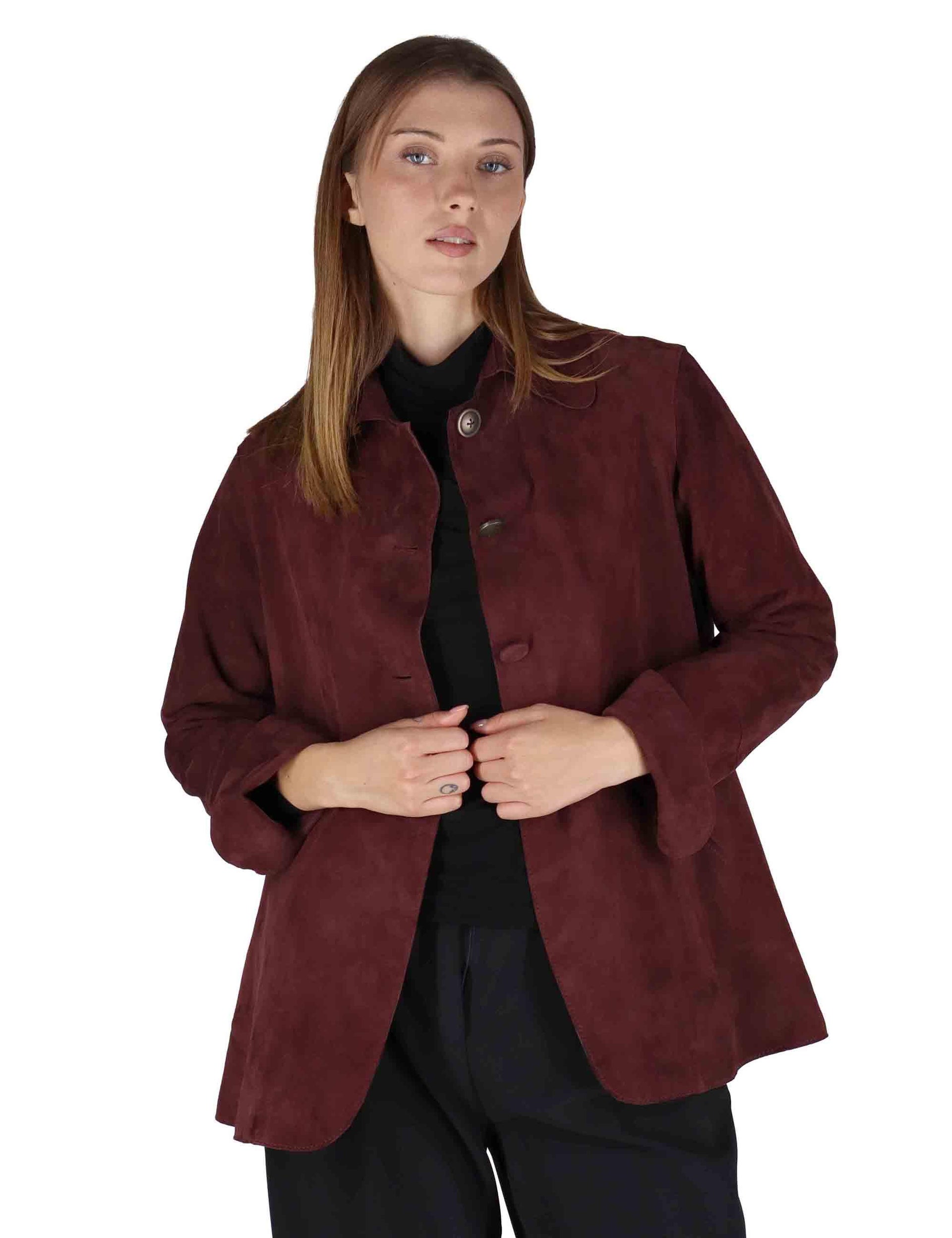 Giacche donna in camoscio prugna con bottoni gioiello SP2427 005 Spatarella 