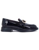 Women's black patent leather low heel moccasins