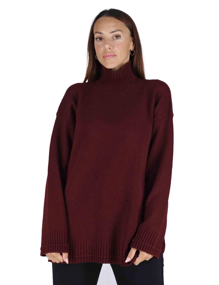 Maglioni donna Cachemire Merinos in misto cachemire bordeaux con collo alto JQ511274315 50022 Maliparmi 