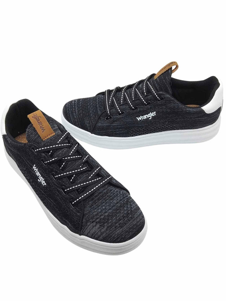 Calzature Uomo Sneakers Jelly Stringate in Tessuto Nero e Suola in Gomma Bianca Ultra Leggera WM11000A 001 Wrangler 