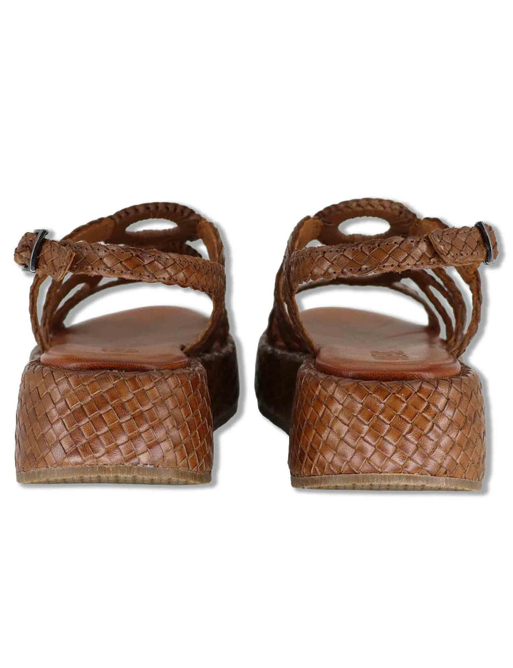 Sandali donna in pelle intrecciata cuoio con zeppa e cinturino posteriore WD511R04 500053 Vueva 