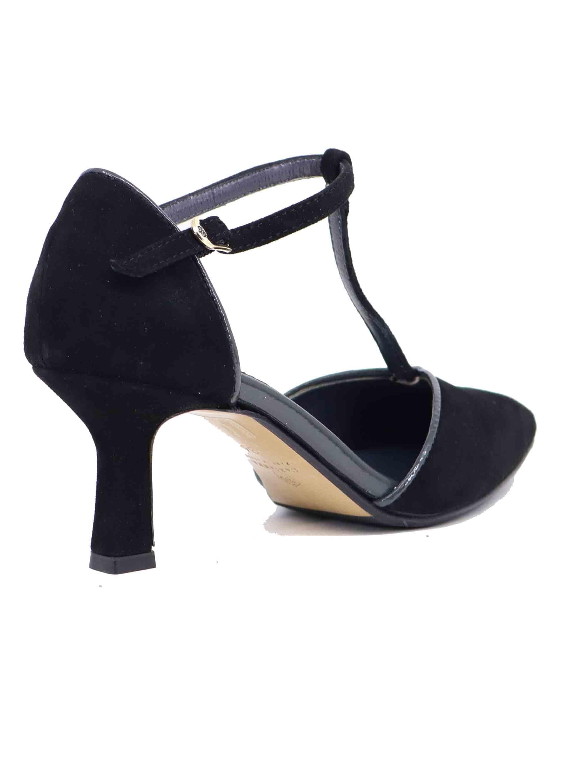 Mary Jane donna in camoscio nero tacco basso DE2413/RT 001 L'Arianna 