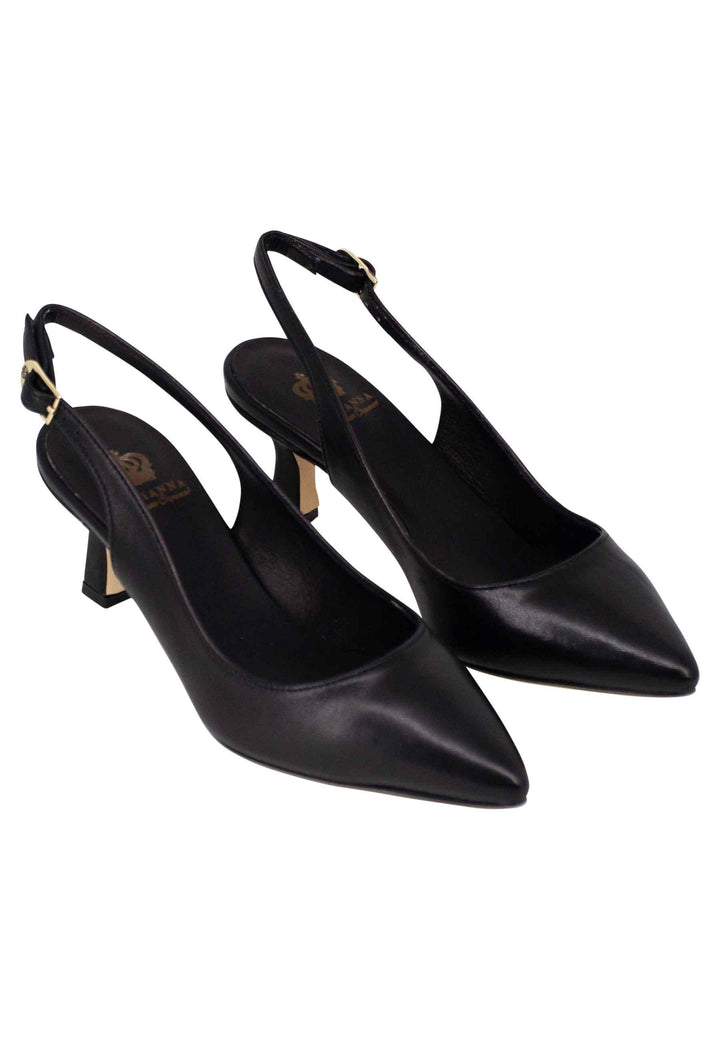 Decollete slingback donna in pelle nera suola in cuoio CH2000/RT 001 L'Arianna 