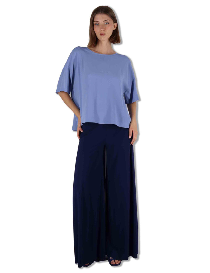 Camicie donna Fluid Crepe in misto seta azzurro maniche a 3/4 JM440050672 81001 Maliparmi 