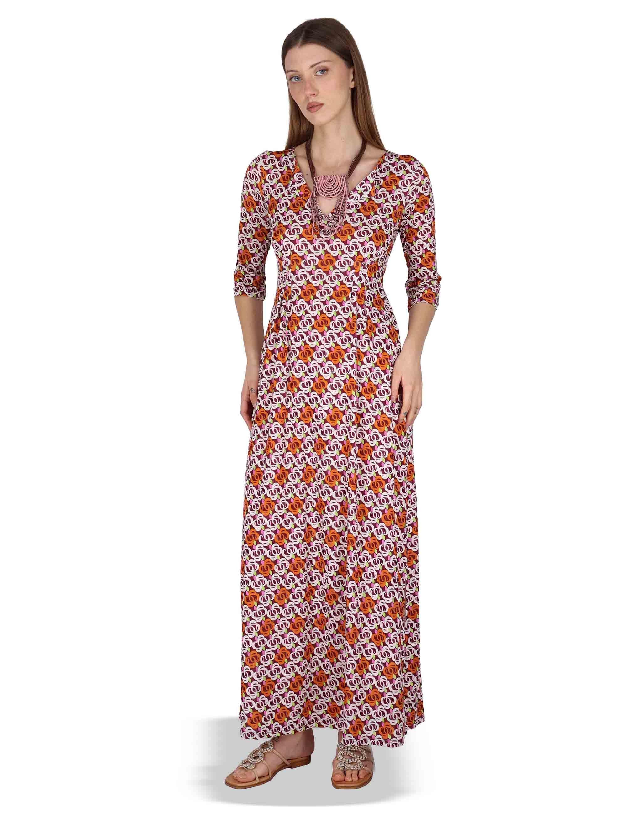 Abiti donna Long Kaftan in jersey stampa floreal bordeaux JFAAB0001-E2637-1246 4235 Justmine 