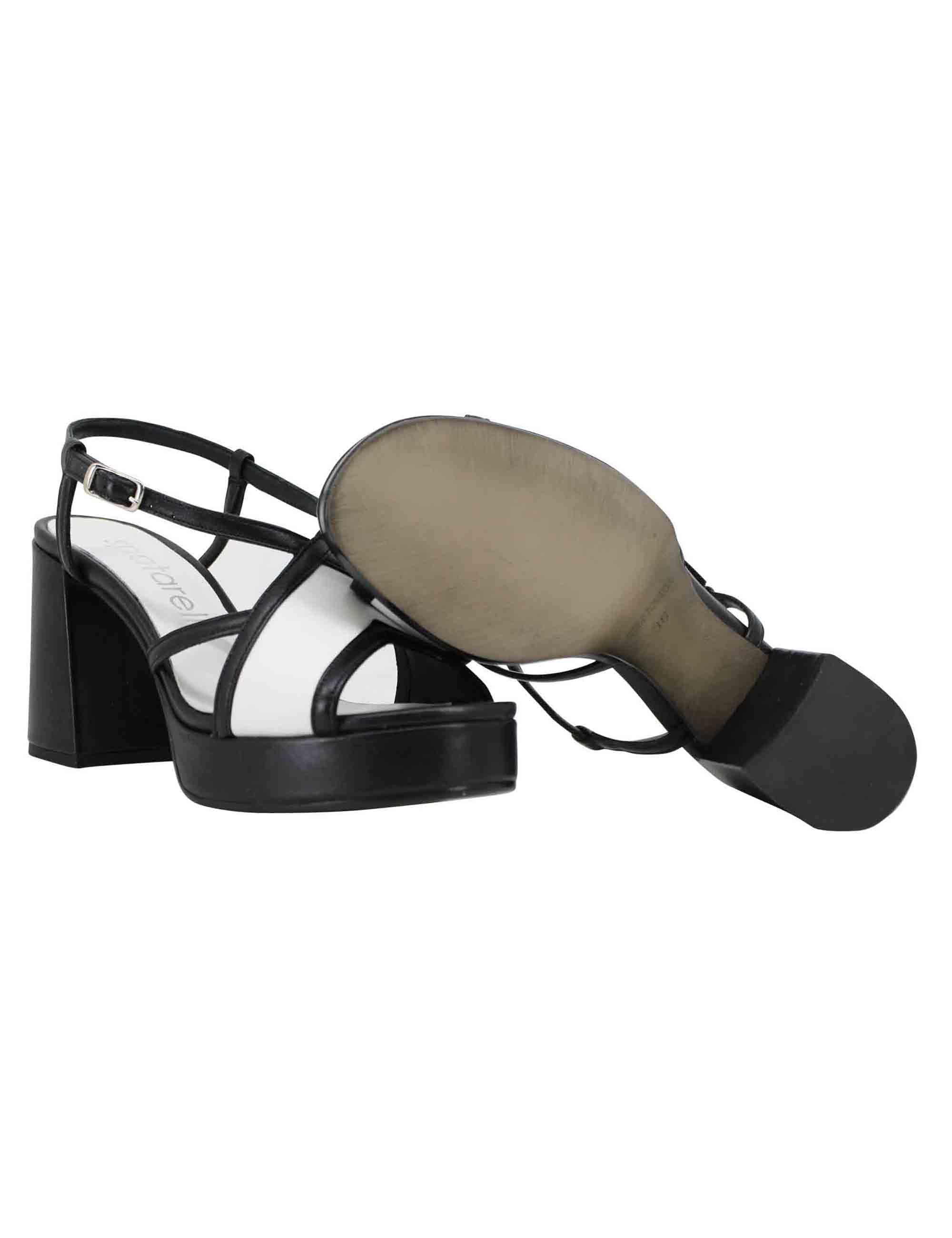 Sandali slingback donna in pelle nera tacco alto e plateau SP863 001 Spatarella 