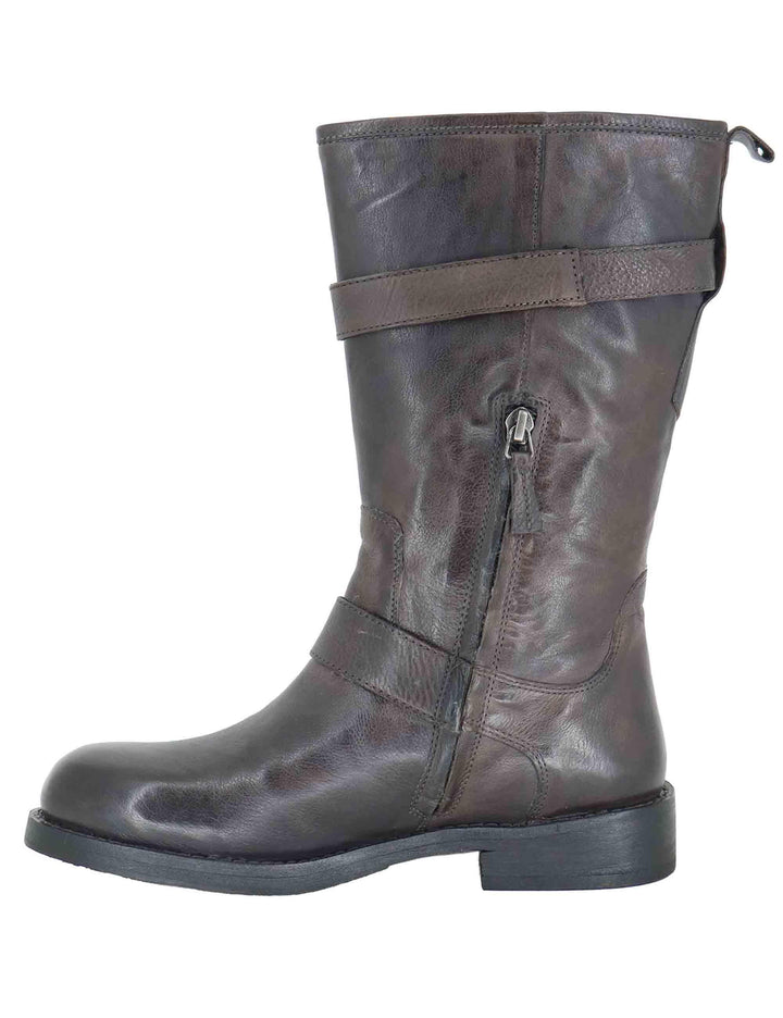 Stivaletti donna in pelle marrone con tacco basso e cinturini 252-22-23 DKGRE Zolfo 