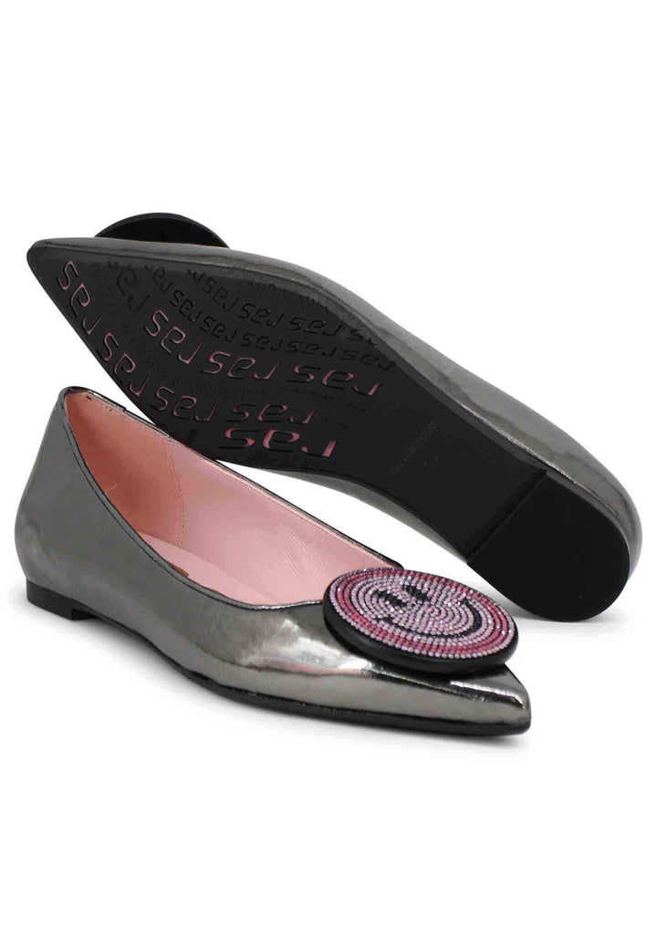 Ballerine donna a in vernice grigio specchio con fibbia 7302 022 Ras 