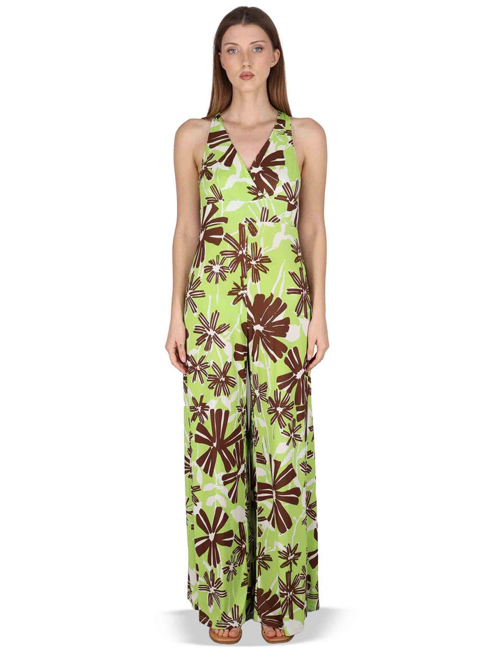 Tute Long Sleeve Jumpsuit in jersey verde a fantasia con spalle scoperte JFATU0001-E2715-1244 7046 Justmine 