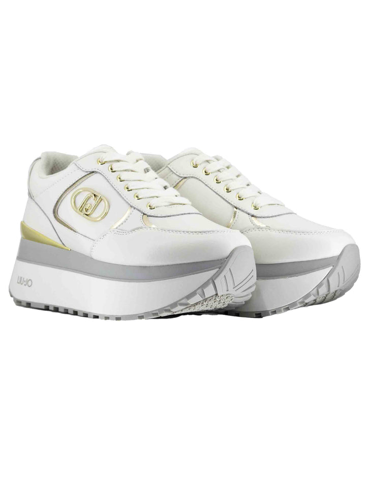 Sneakers Maxi Wonder Plus 01 in pelle off white con zeppa alta in gomma BF5011P0102S1400 Off White Liu-Jo 