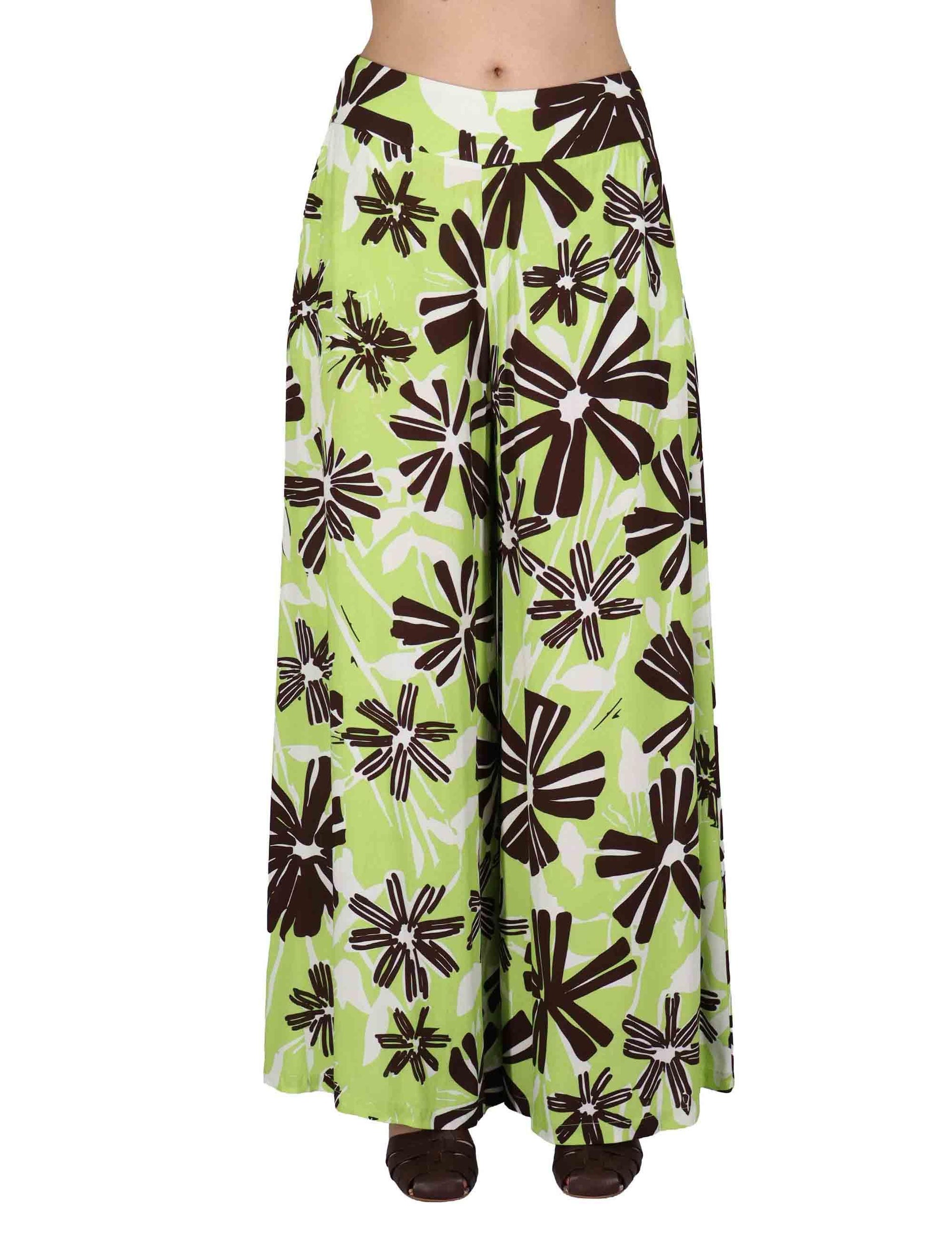 Pantaloni donna Palazzo Trousers in viscosa naturale verde stampata JABPN0001-F1090-1244 7046 Justmine 