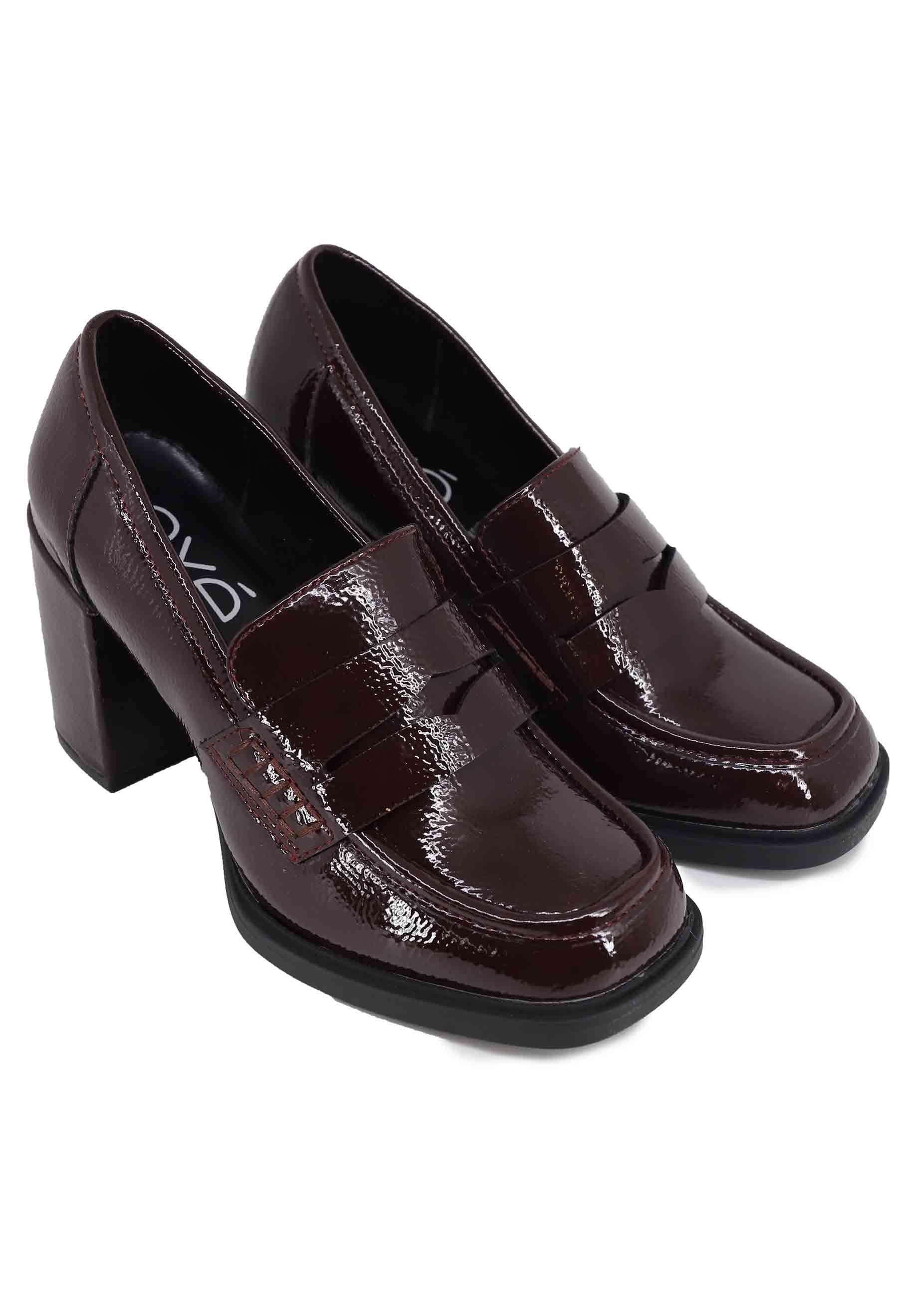 Mocassini donna in vernice bordeaux con tacco alto e punta tonda GEORGIA 200 4E81 Exe 