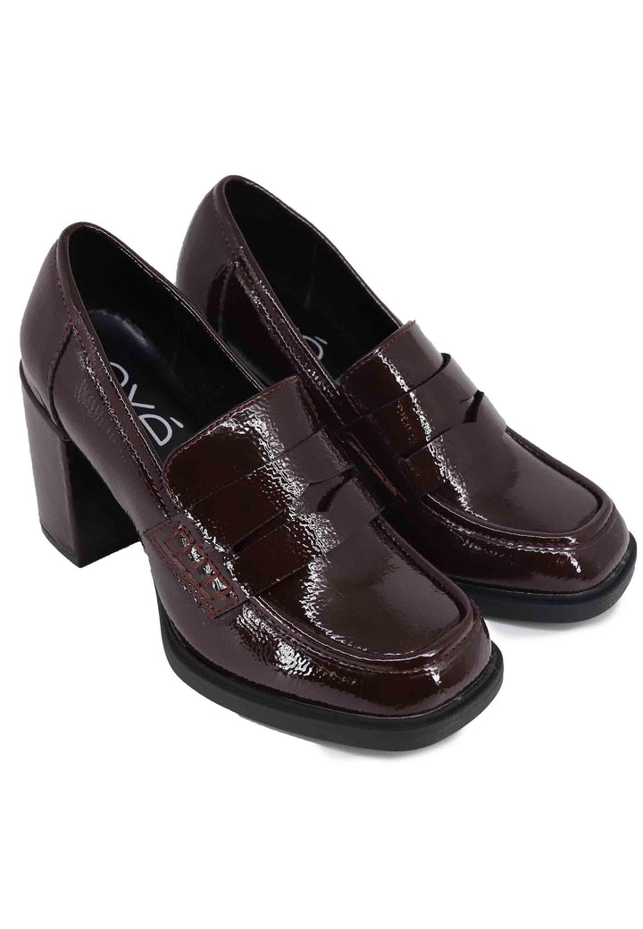 Mocassini donna in vernice bordeaux con tacco alto e punta tonda GEORGIA 200 4E81 Exe 
