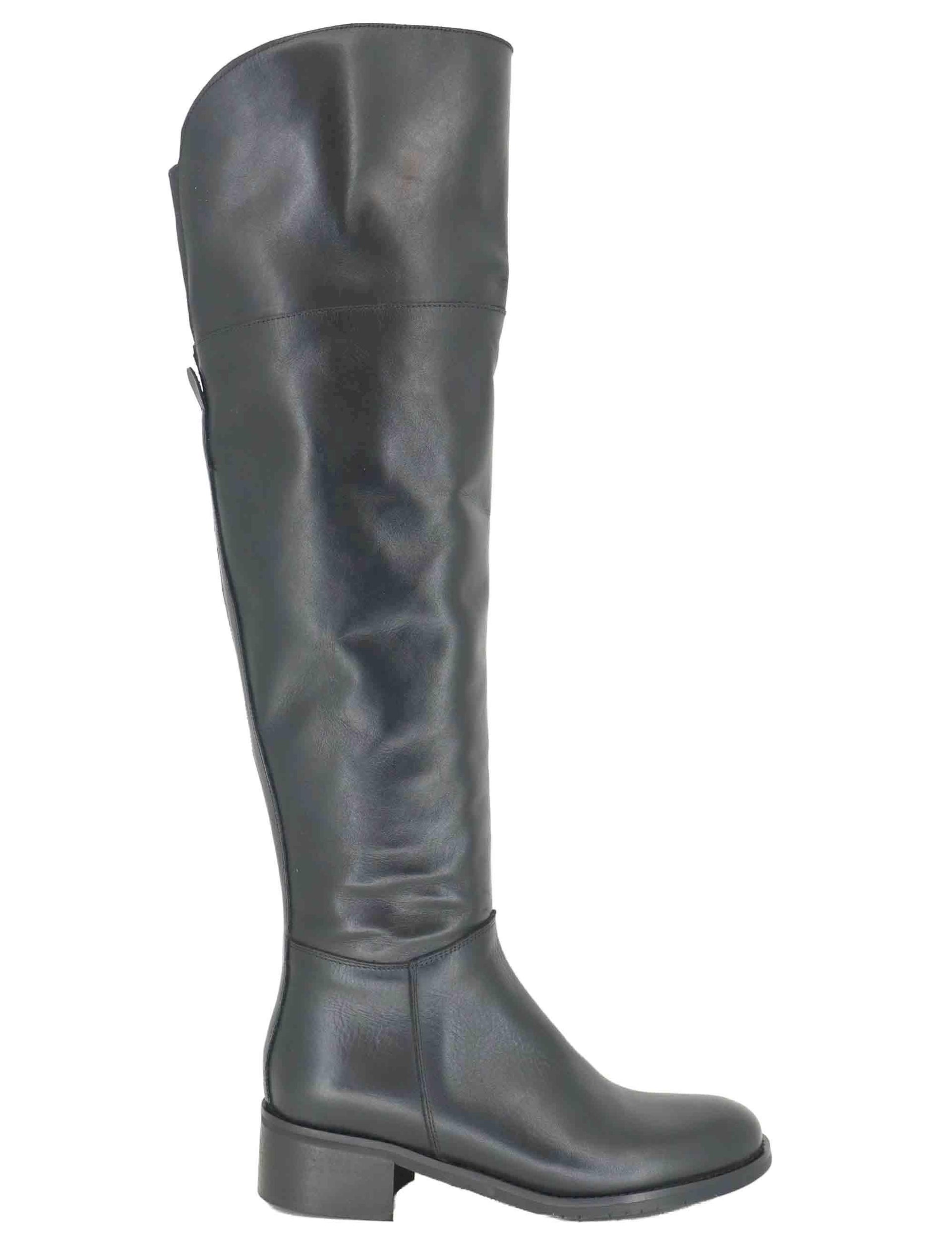 Stivali donna in pelle nera con ghetta al ginocchio e tacco basso SPSTE55101 001 Spatarella 