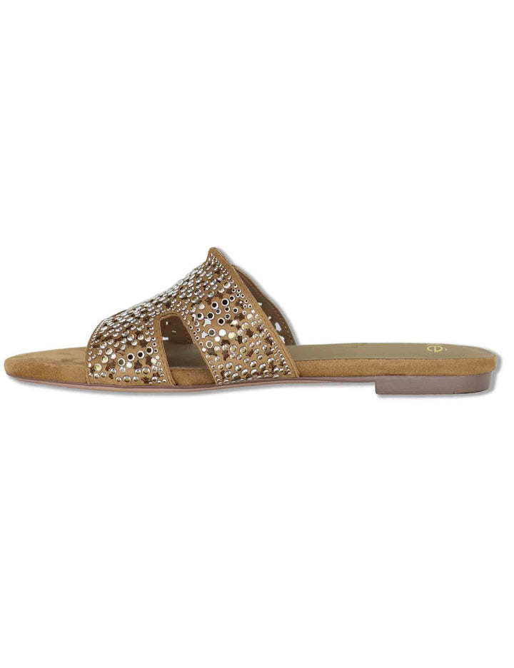 Sandali scalzati donna in tessuto beige con borchie oro 2133-2532 232 Exe 
