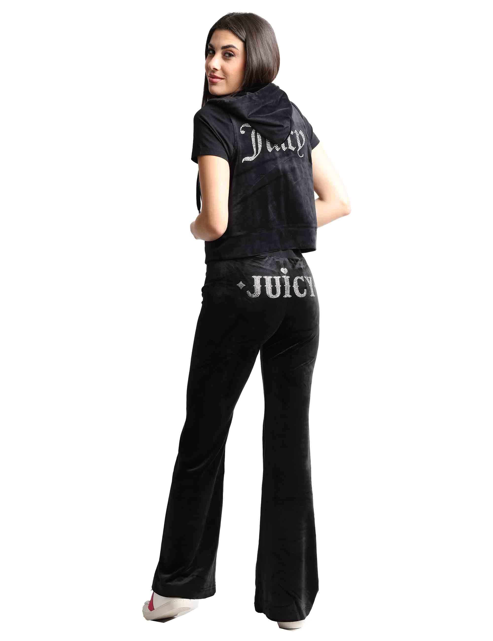 Pantaloni tuta donna Rodeo Layla in tessuto nero con strass VEJB70313WPF J00 Juicy Couture 