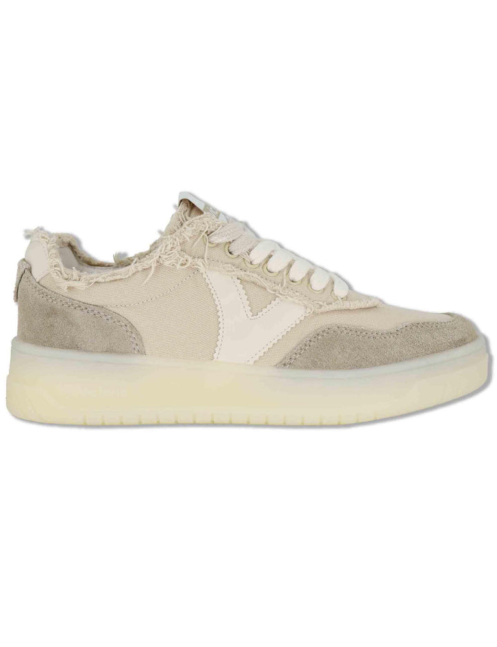 Sneakers donna Seul in tessuto e pelle beige con suola alta 1257146 80_Beige Victoria 