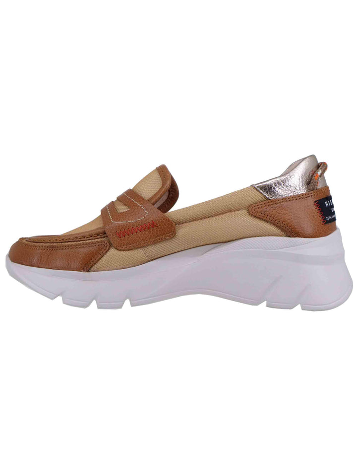 Mocassini donna in tessuto cuoio con zeppa in gomma HV254001 C005 Hispanitas 