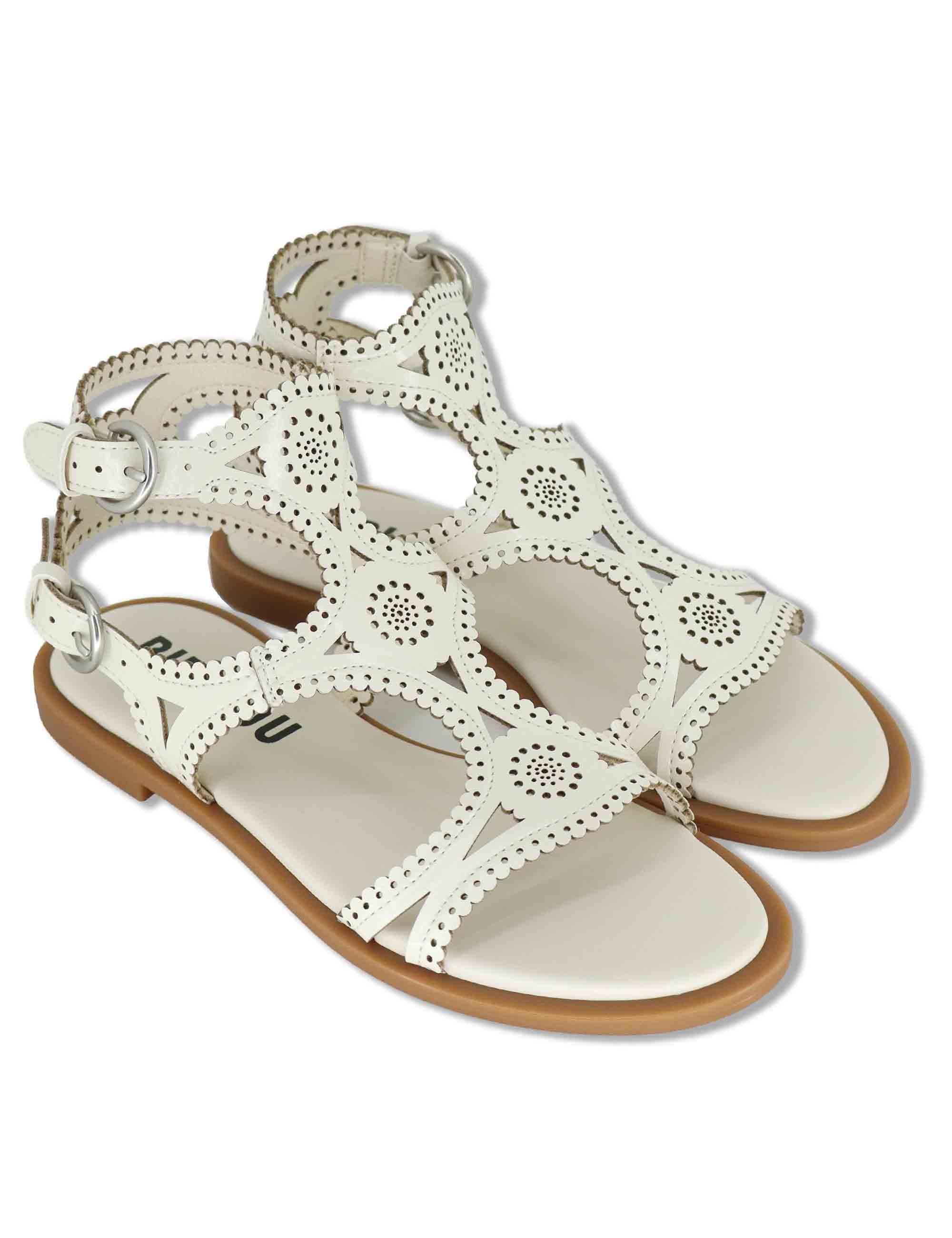 Sandali donna in pelle off white con tacco basso e cinturini Zasi 895Z80HG 02-OFF WHT Bibi Lou 