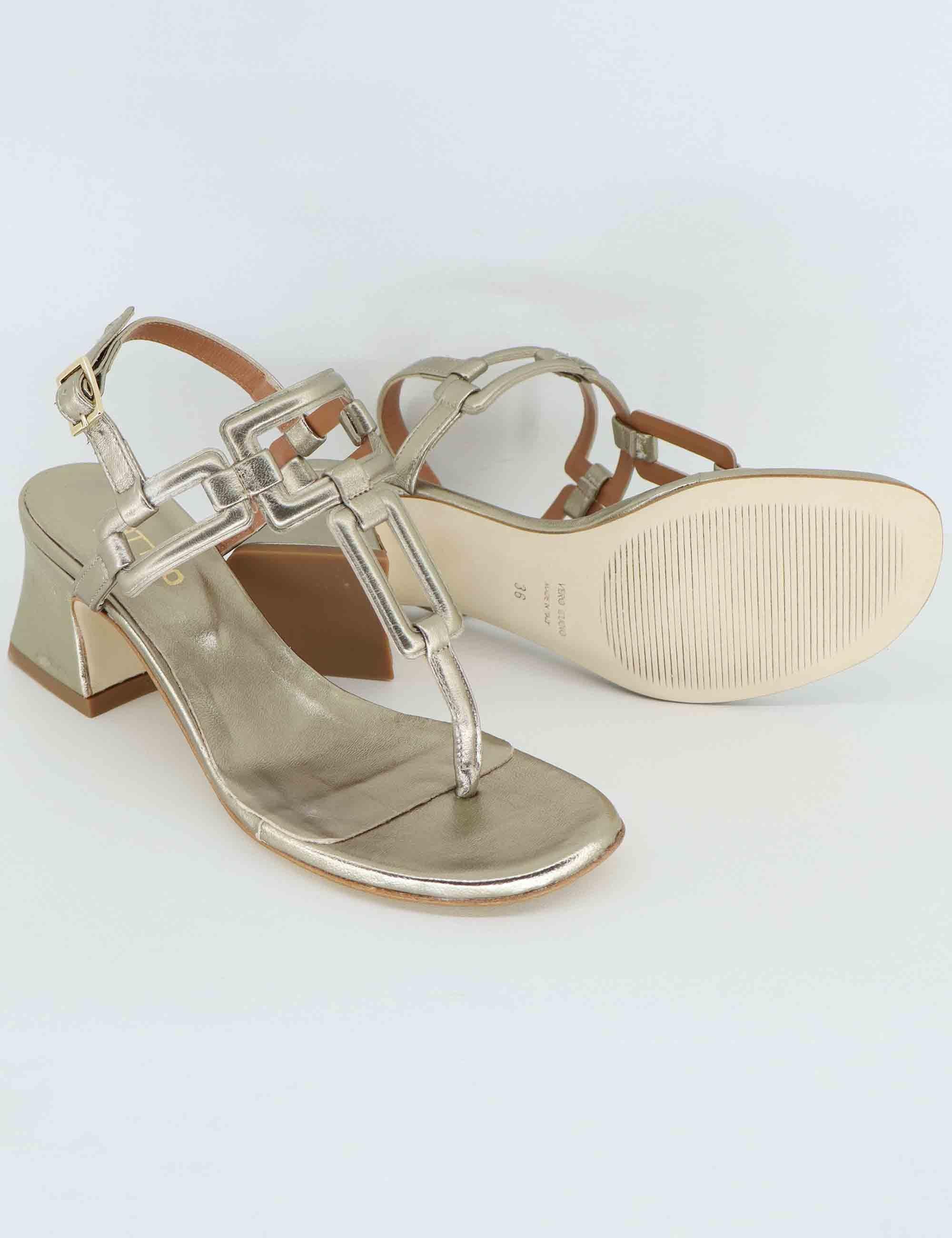 Sandali infradito donna in pelle bronzo suola in cuoio 1027 078 Tattoo 