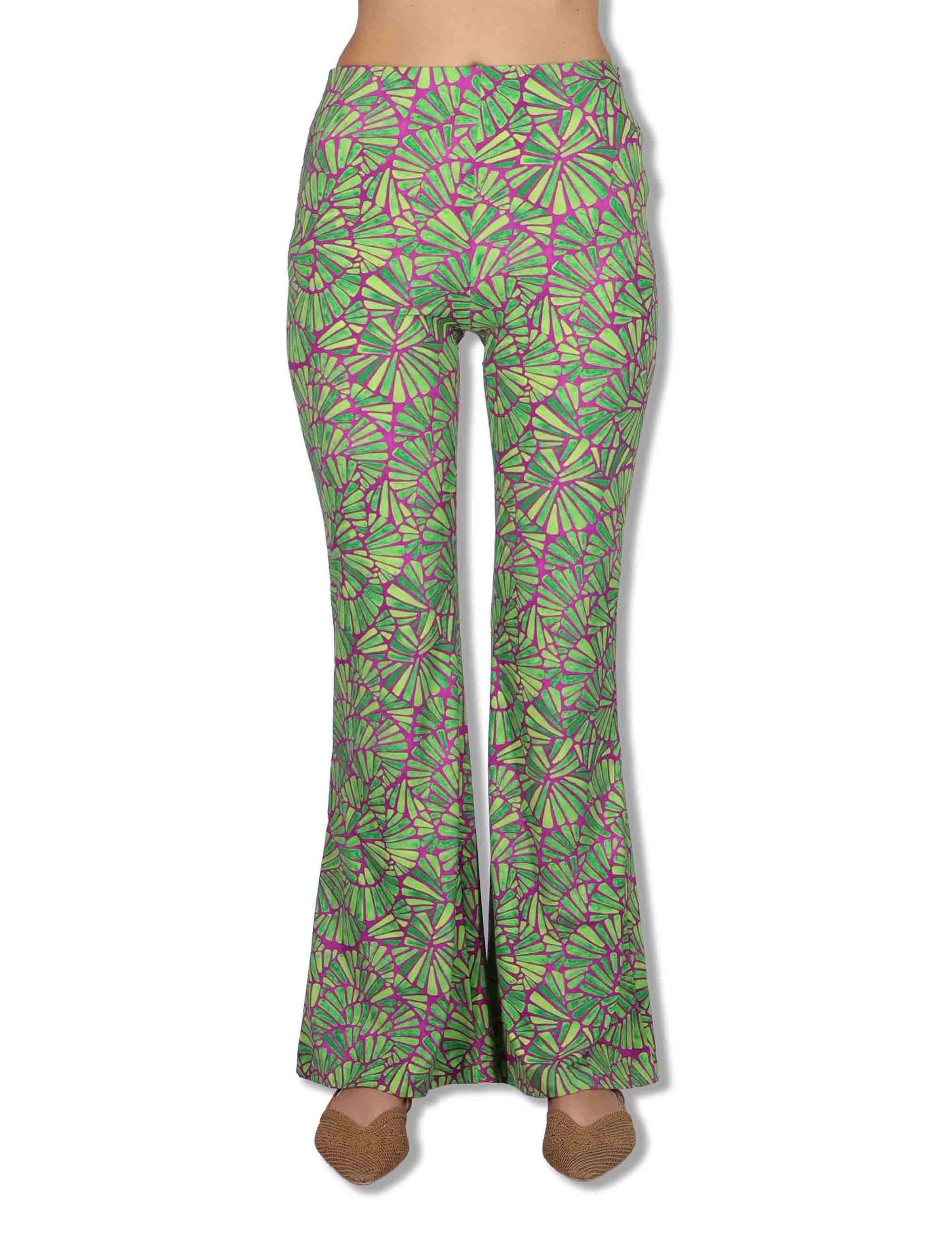 Pantaloni donna Shell in tessuto stampato viola e verde con elastico in vita JH719570672 A5032 Maliparmi 