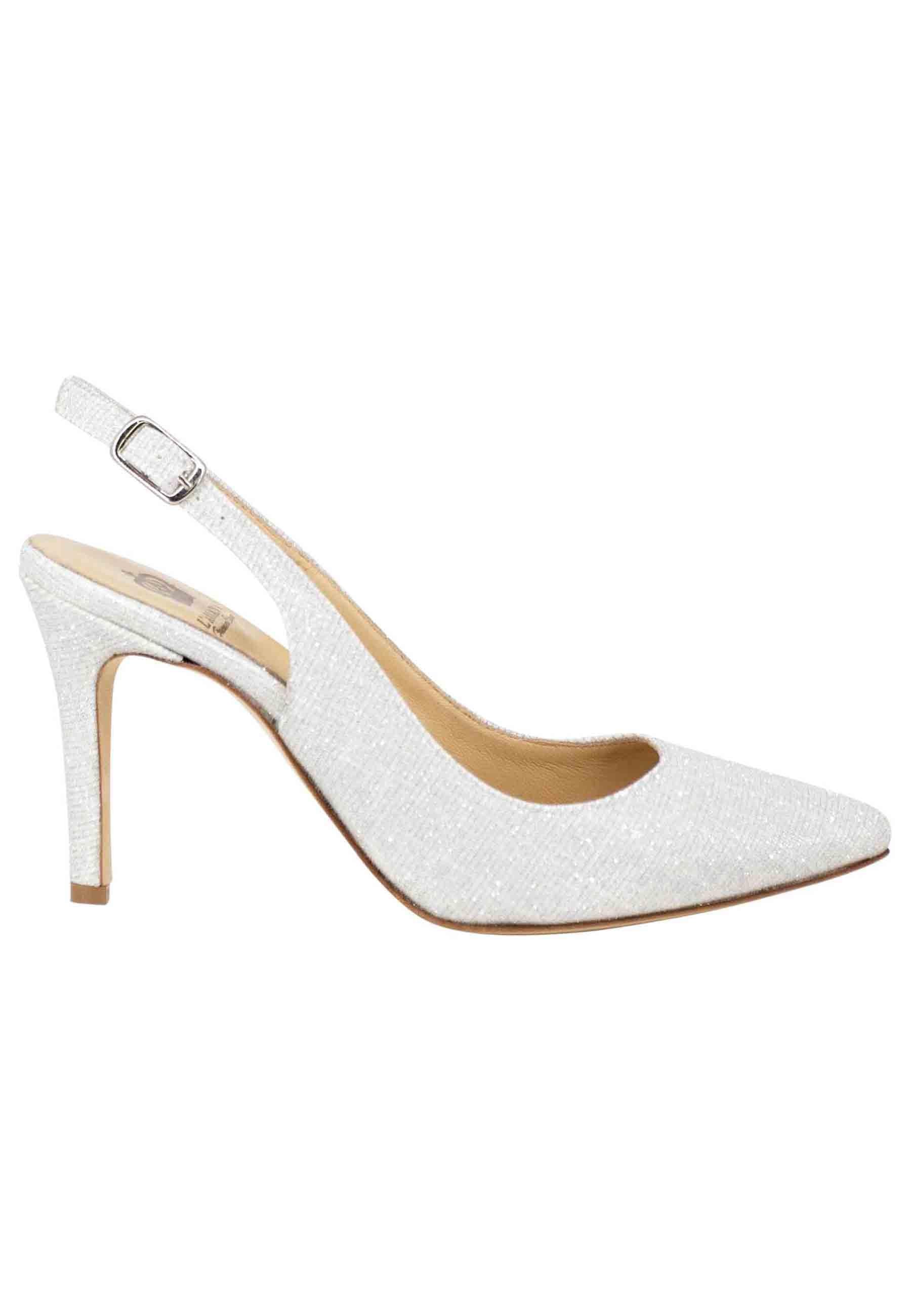 Decollete slingback donna in tessuto glitter bianco tacco alto CH2002 611 L'Arianna 