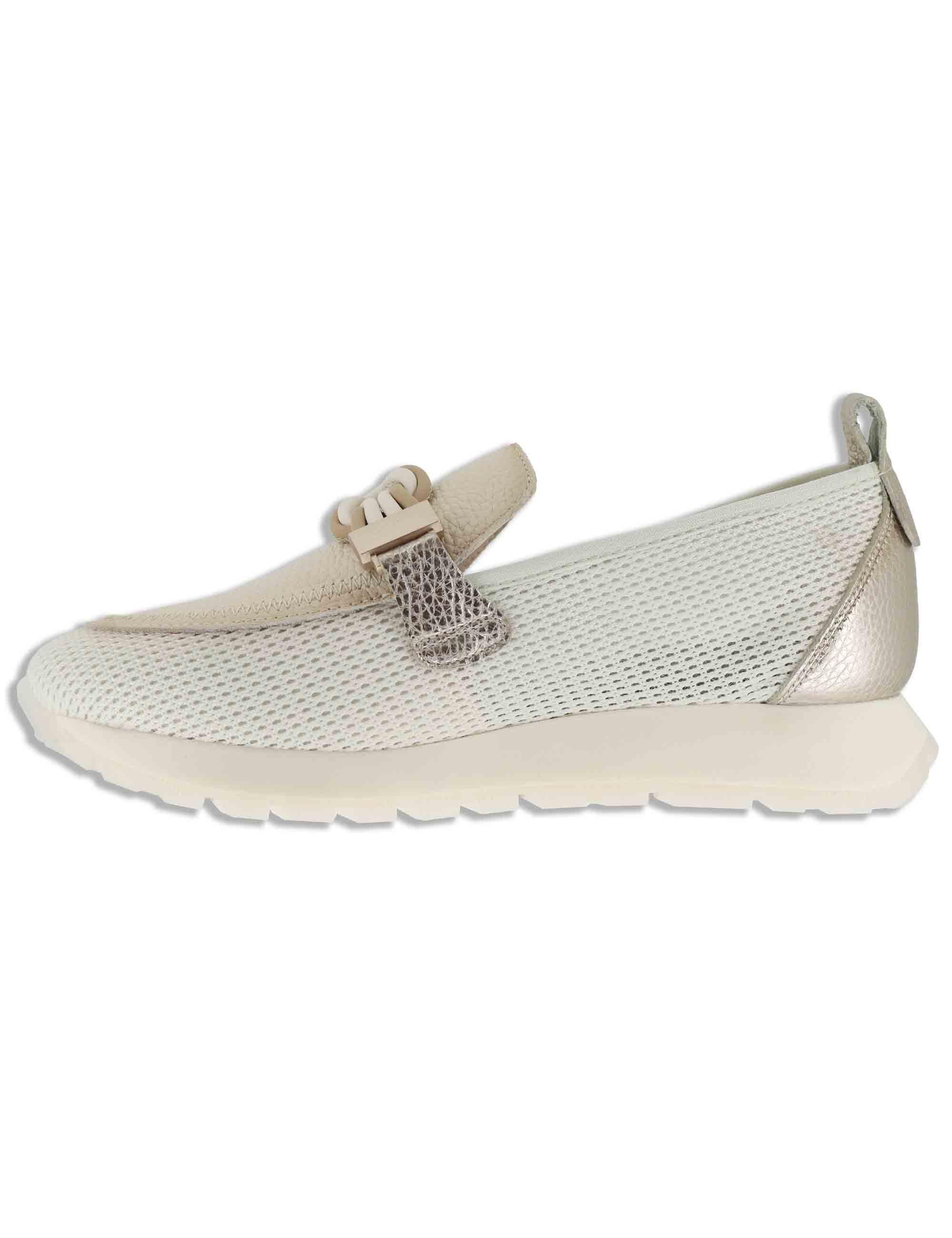 Mocassini donna in tessuto e pelle off white con suola running HV264857 PANNA Hispanitas 