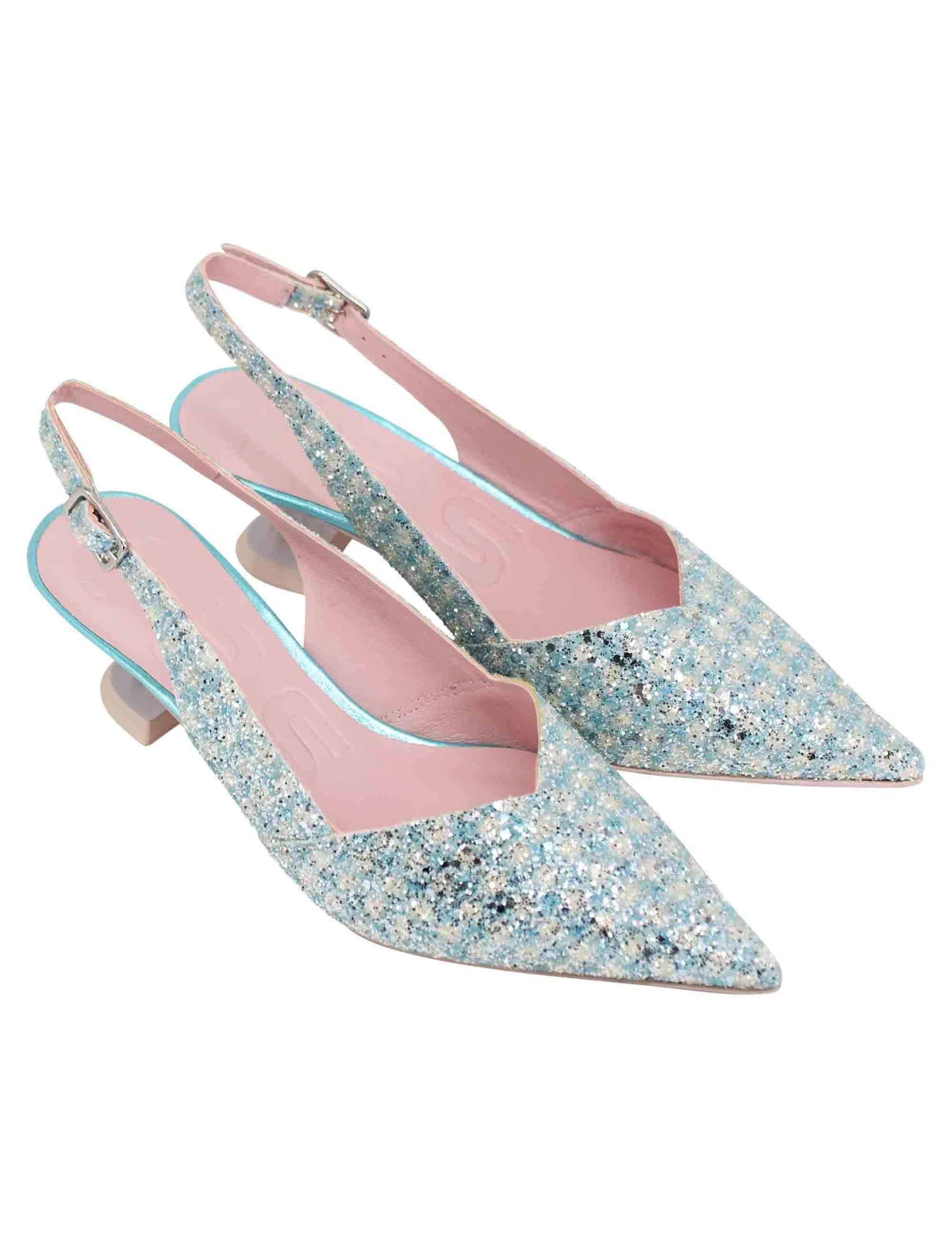Decollete slingback donna in tessuto verde con punta a punta 7034 002 Ras 
