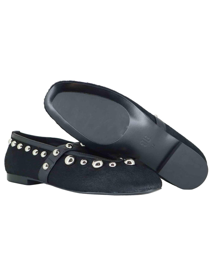 Ballerine donna in pelle nera con borchie e cinturino sul collo piede 717Z90VK 03 Bibi Lou 