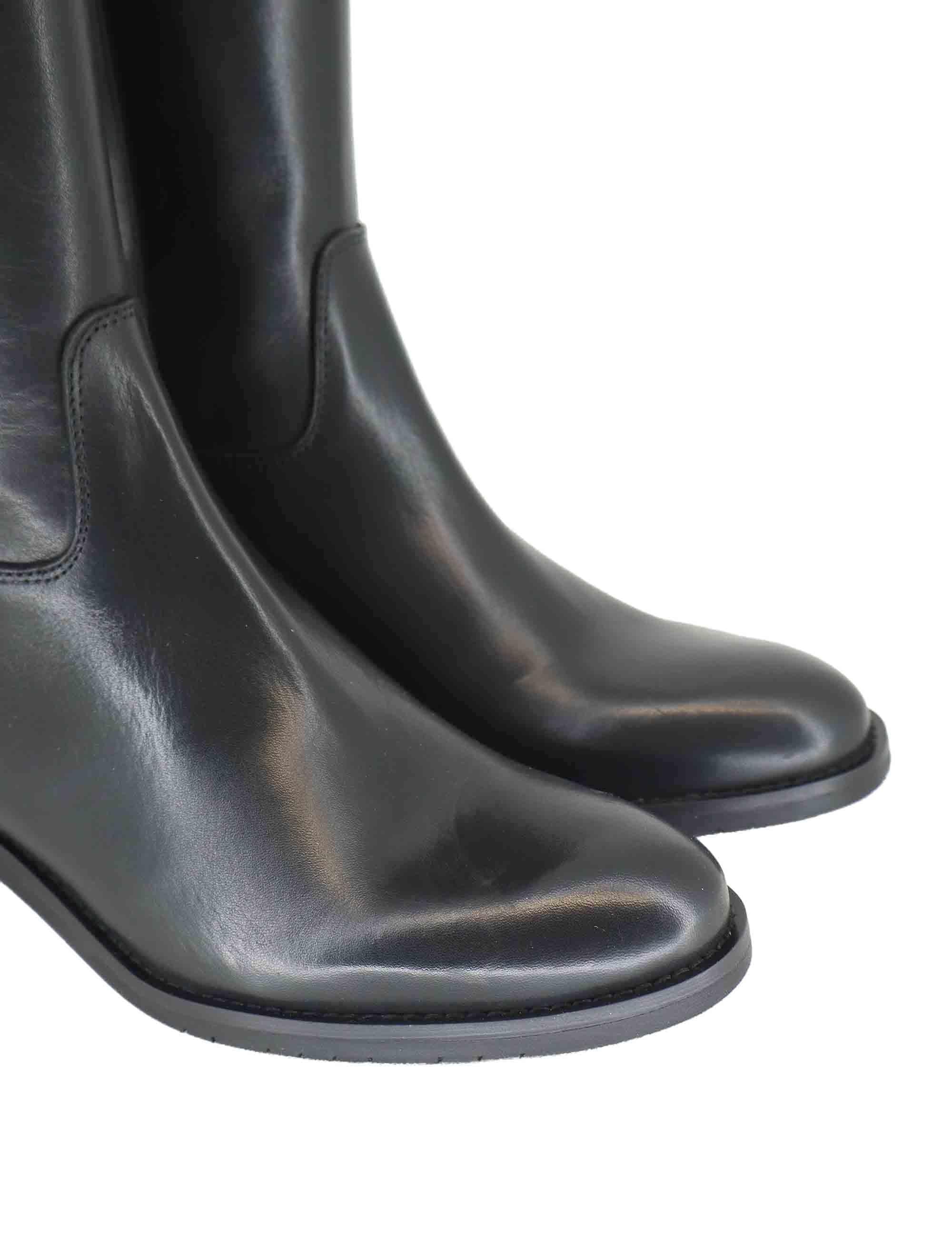 Stivali donna in pelle nera con tacco basso e fascia elastica posteriore SPST514 001 Spatarella 