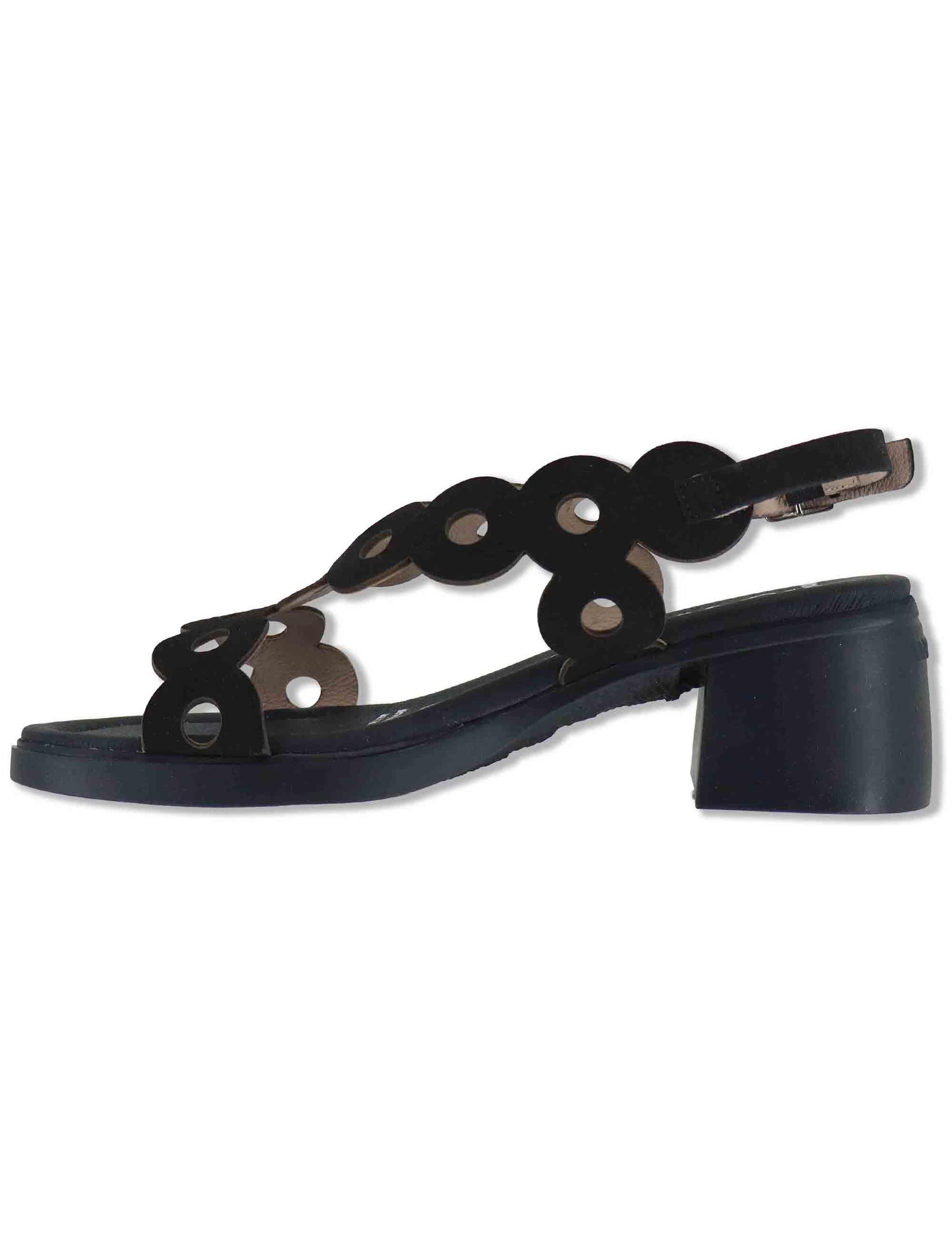 Sandali donna slingback in pelle nera con tacco in gomma ultra soft D-2306 001 Wonders 