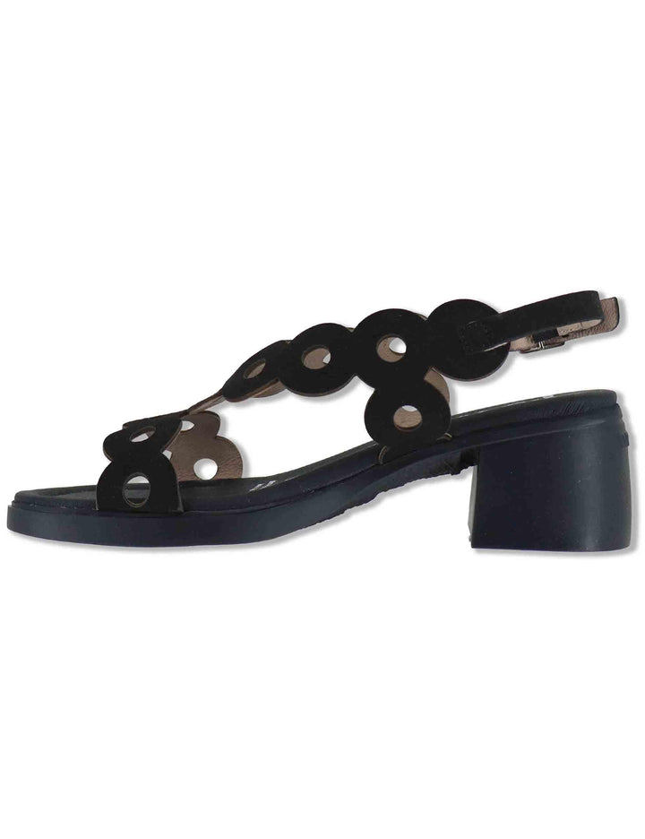 Sandali donna slingback in pelle nera con tacco in gomma ultra soft D-2306 001 Wonders 
