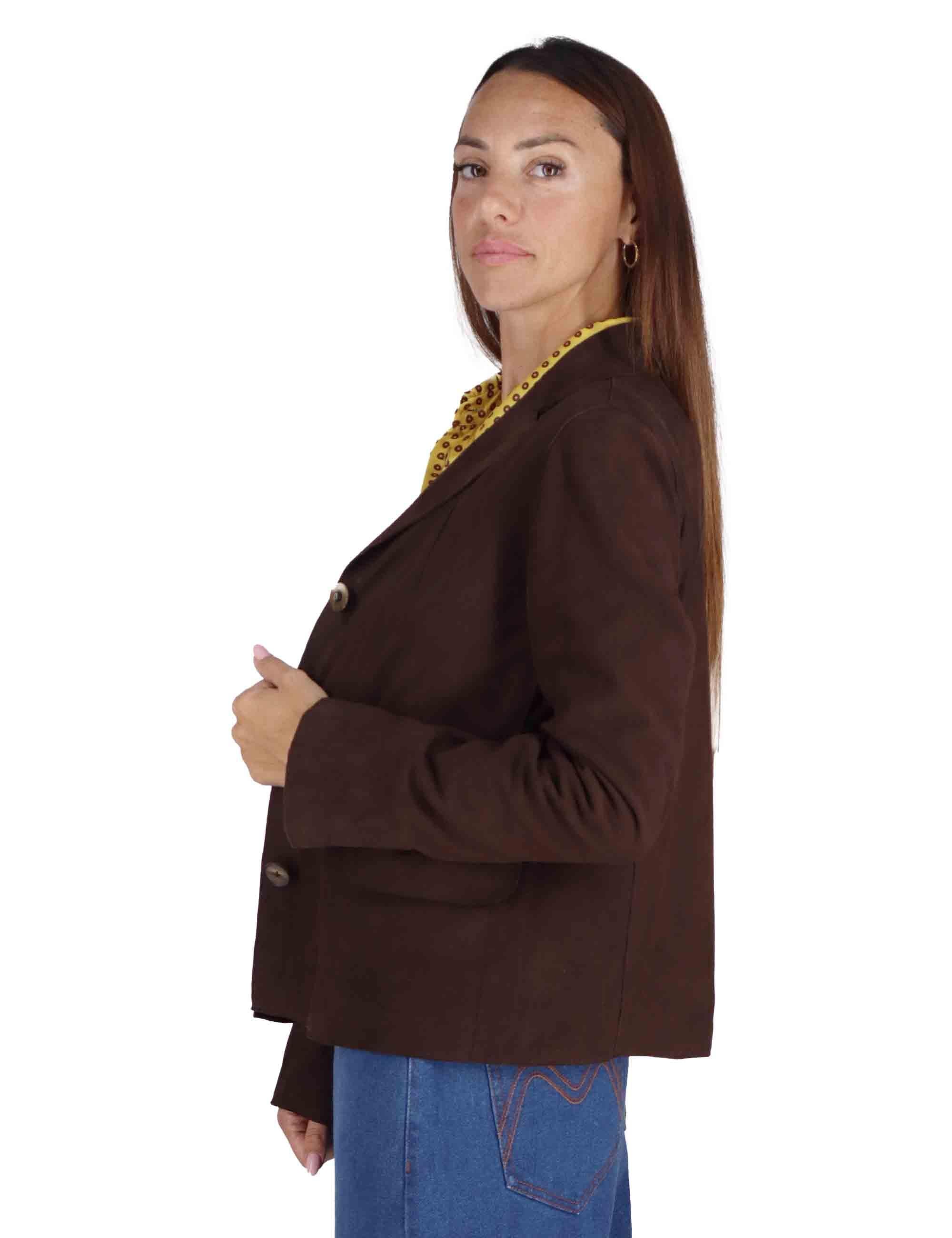 Giacche donna in camoscio marrone monopetto con bottoni gioiello SP1527 0014 Spatarella 