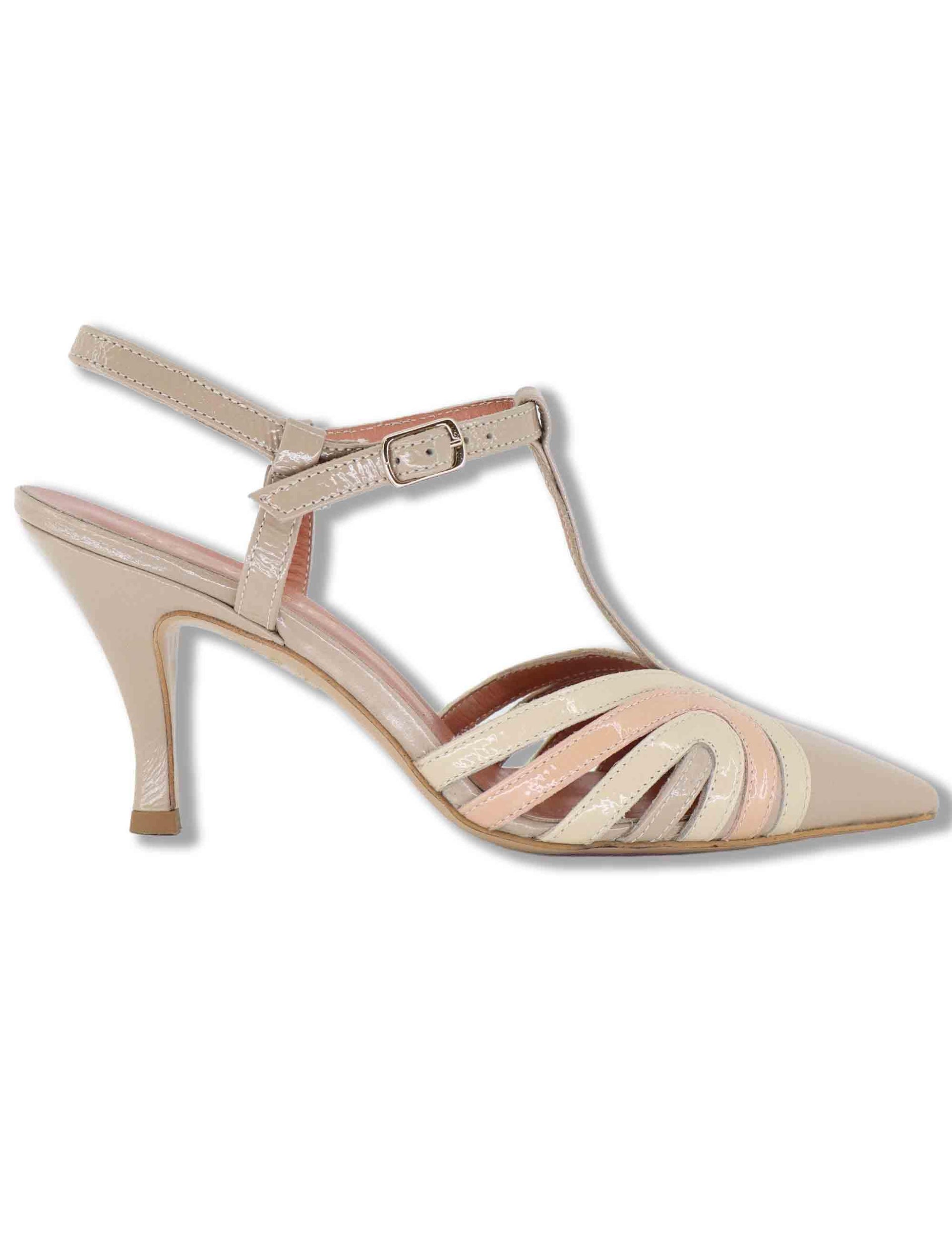 Slingback donna in vernice beige tacco alto 8745R 023 Les Venues 