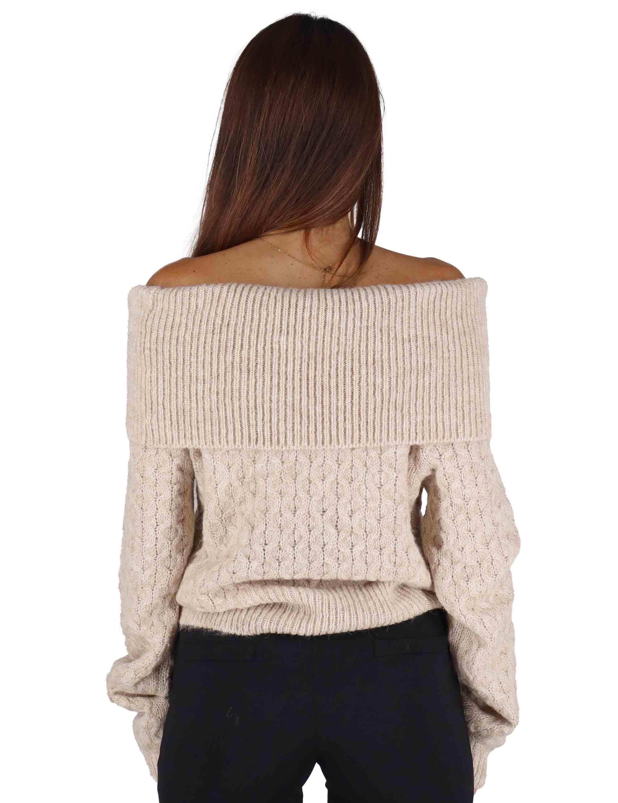 Maglioni donna in lana beige a trecce con scollo a barca JABMF0025-G067 220 Justmine 