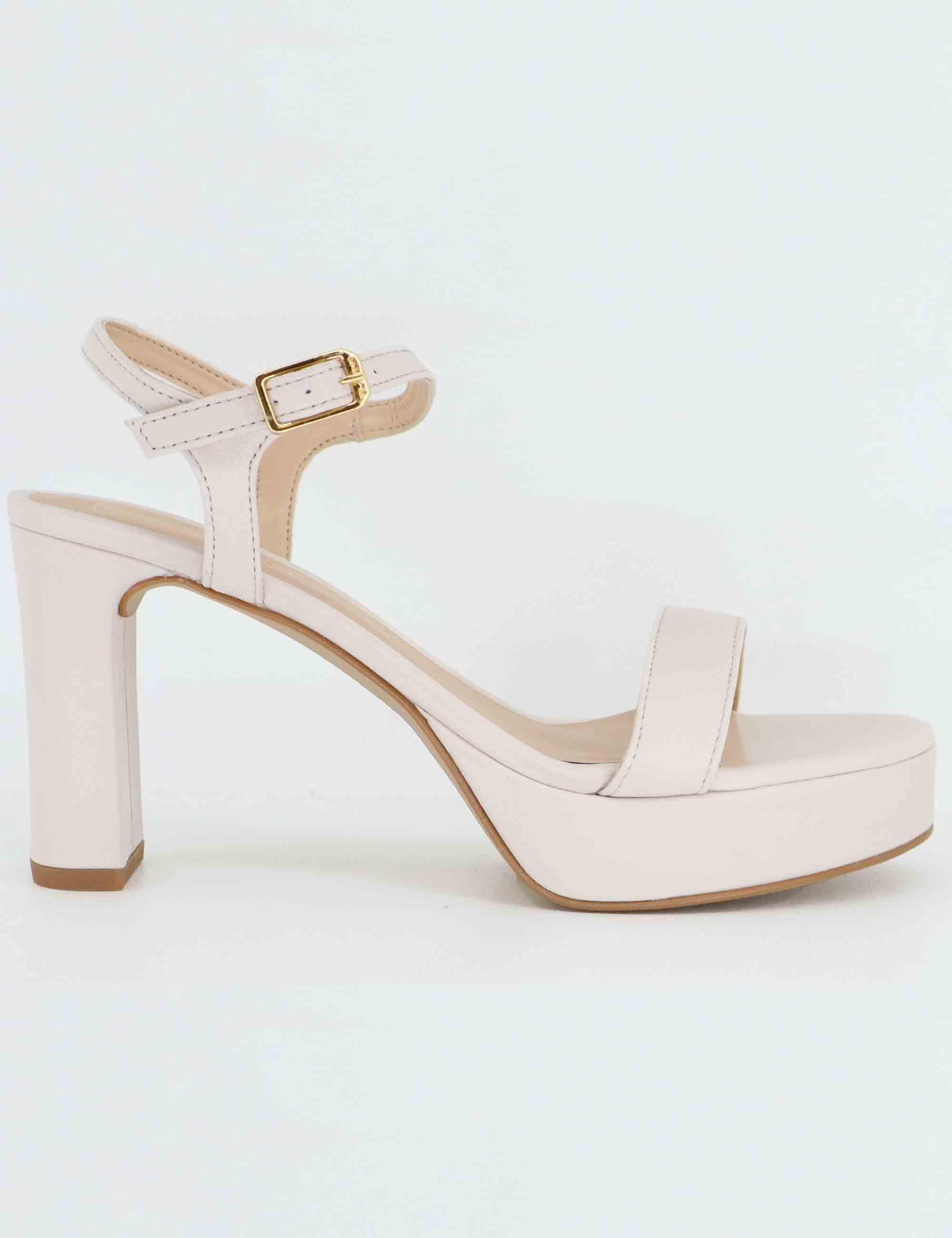 Sandali donna in pelle avorio con tacco alto e plateau OSORO NTO_IVORY Unisa 