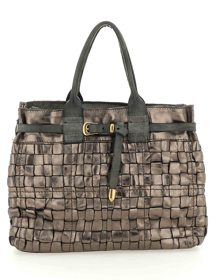 Borse donna Shopping Penelope in pelle canna di fucile intrecciata con doppi manici C042630ND X2770 F0603 Campomaggi 
