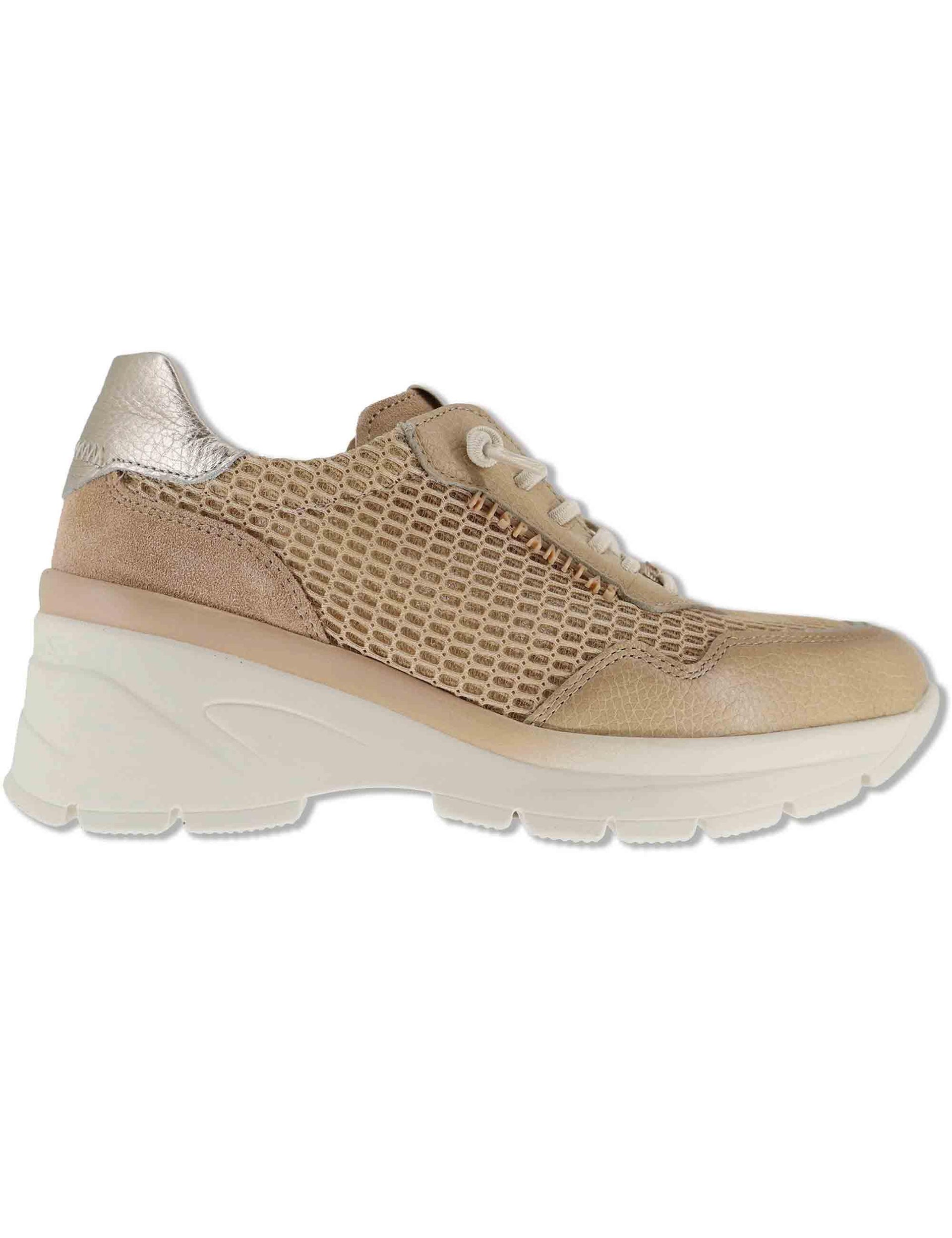 Sneakers donna in pelle e tessuto cuoio con zeppa alta HV264712 DESERT Hispanitas 