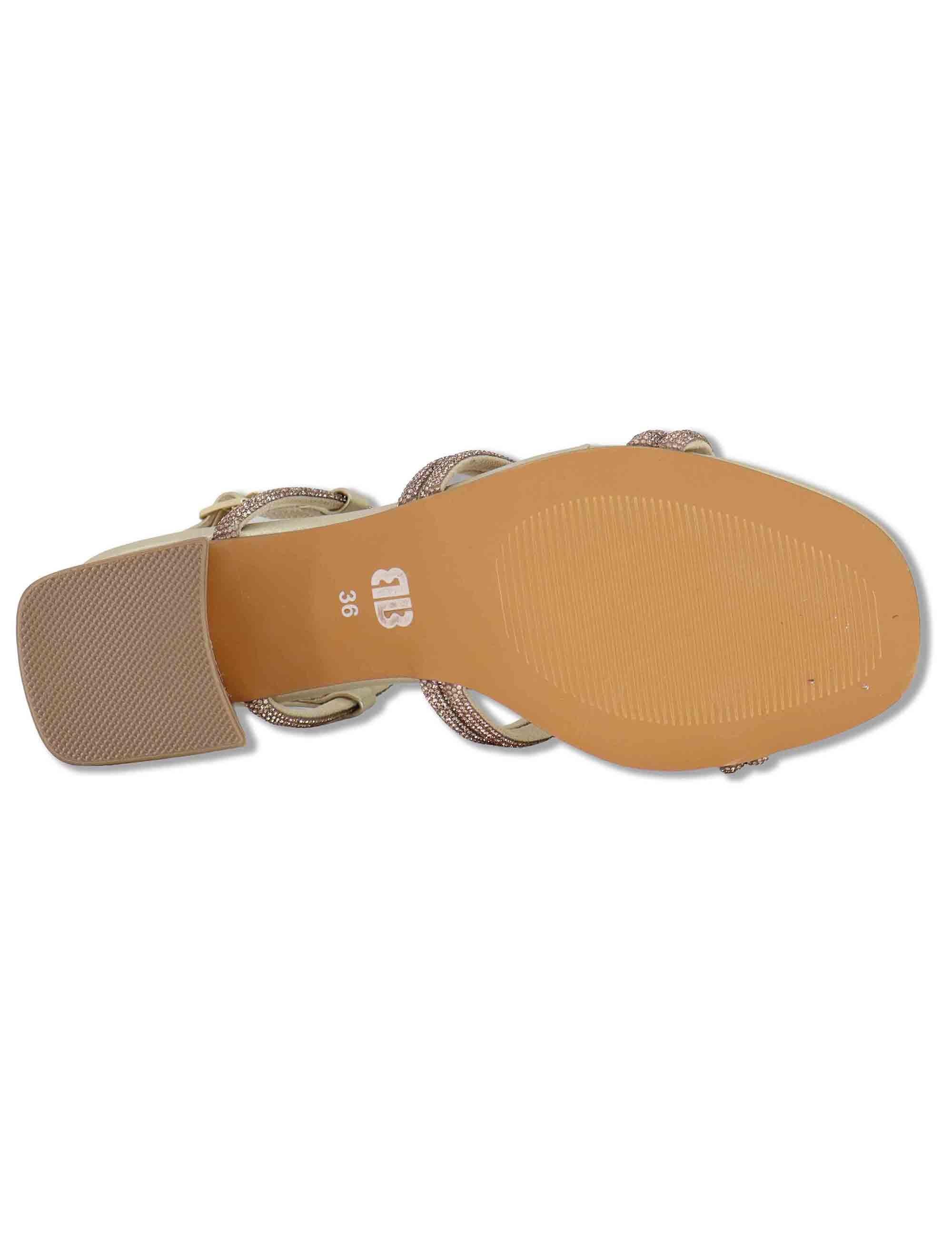 Sandali donna in pelle oro con strass e tacco medio Quail 958Z00HG 04-ORO Bibi Lou 