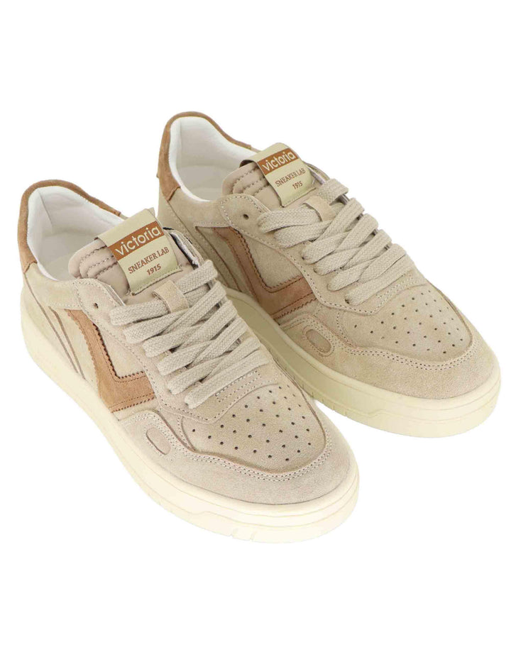 Sneakers donna in camoscio beige con logo tono su tono 1257127 Beige Victoria 