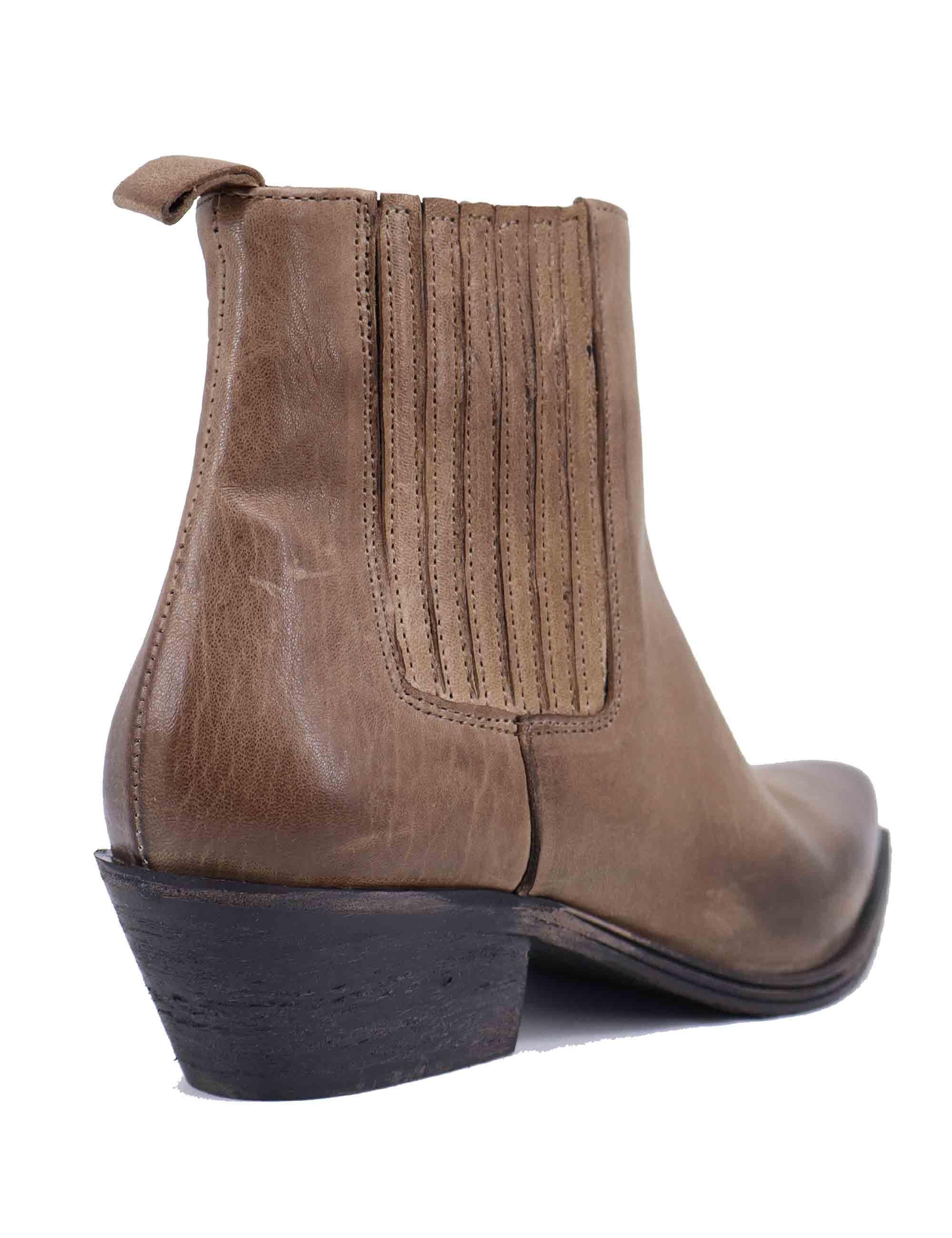 Stivaletti texani donna in pelle taupe con tacco basso NEVIS03 016 Zoe 