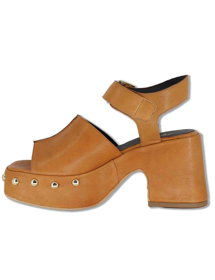 Sandali donna in pelle cuoio con cinturino e zeppa alta con borchie HILTON14100 013 Tattoo 